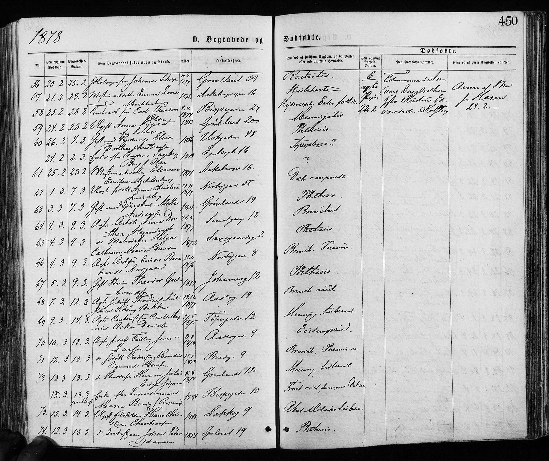 Grønland prestekontor Kirkebøker, AV/SAO-A-10848/F/Fa/L0005: Parish register (official) no. 5, 1869-1880, p. 450