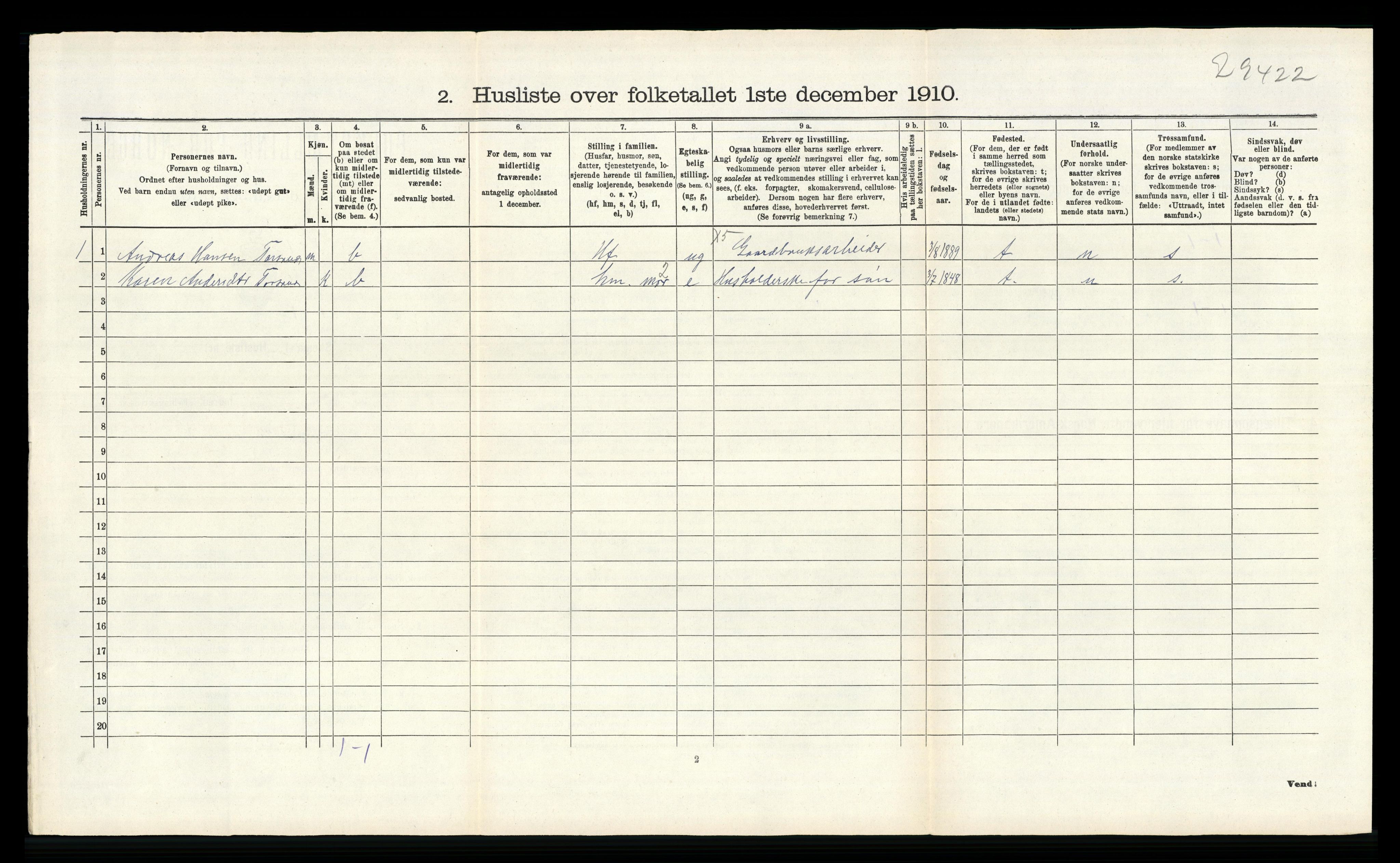 RA, 1910 census for Lier, 1910, p. 2037