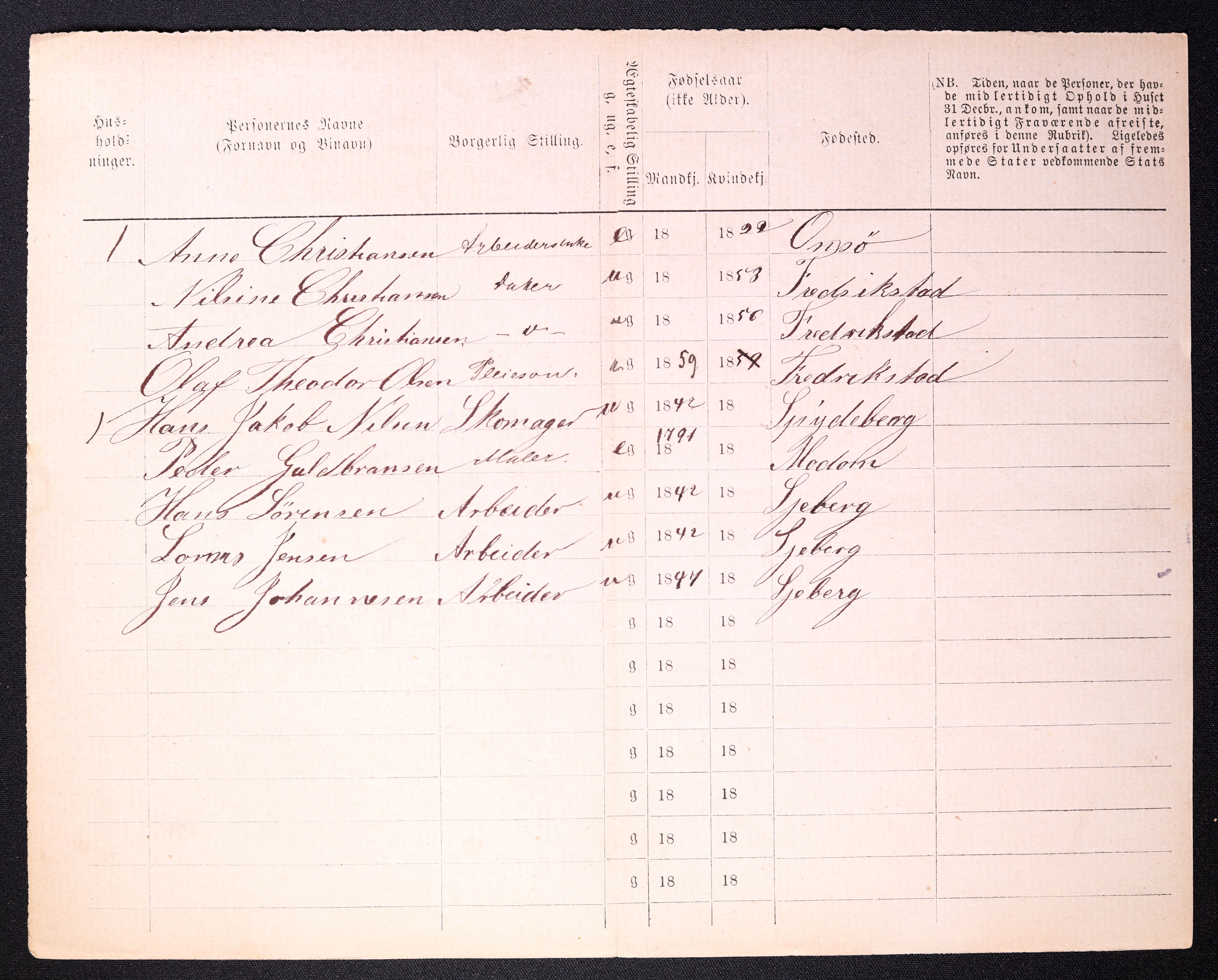 RA, 1870 census for 0103 Fredrikstad, 1870, p. 1070