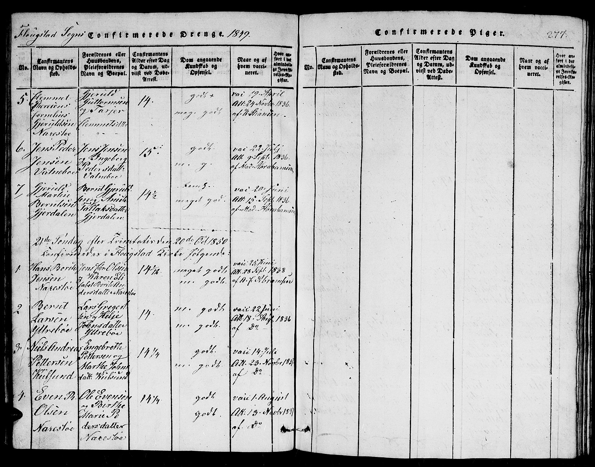 Dypvåg sokneprestkontor, AV/SAK-1111-0007/F/Fb/Fbb/L0001: Parish register (copy) no. B 1, 1816-1850, p. 277