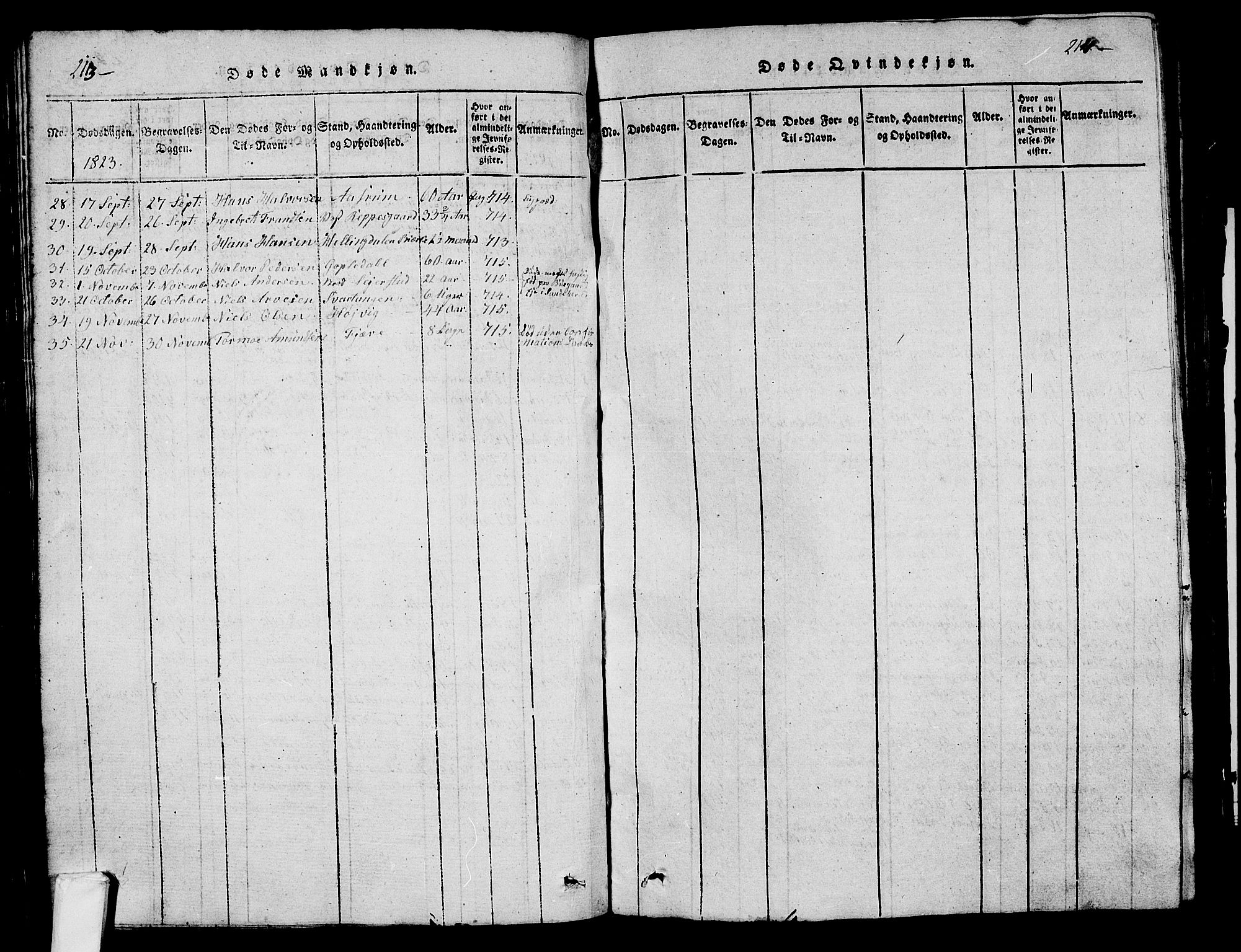 Hedrum kirkebøker, SAKO/A-344/G/Ga/L0003: Parish register (copy) no. I 3, 1817-1835, p. 213-214