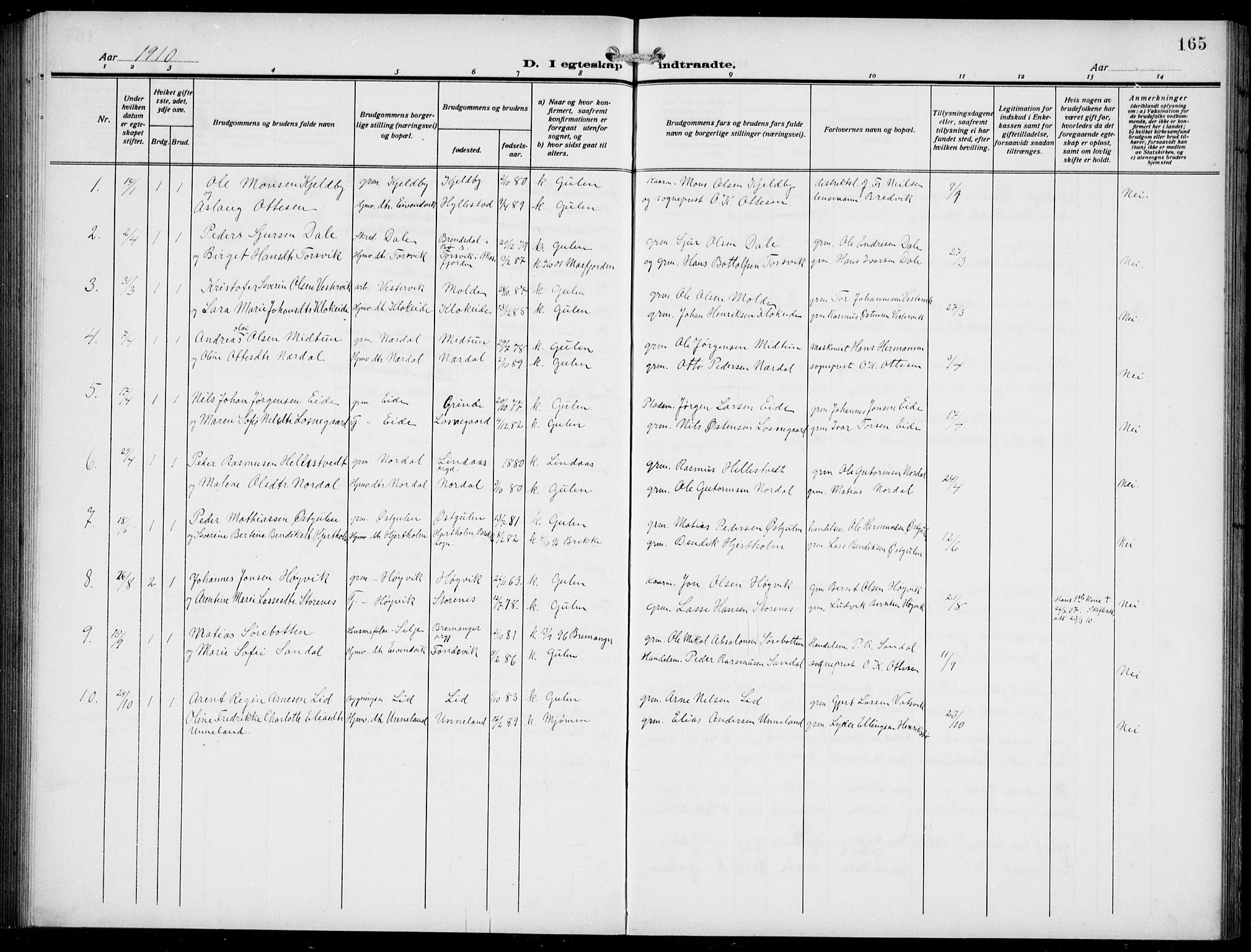 Gulen sokneprestembete, AV/SAB-A-80201/H/Hab/Habb/L0004: Parish register (copy) no. B 4, 1908-1936, p. 165