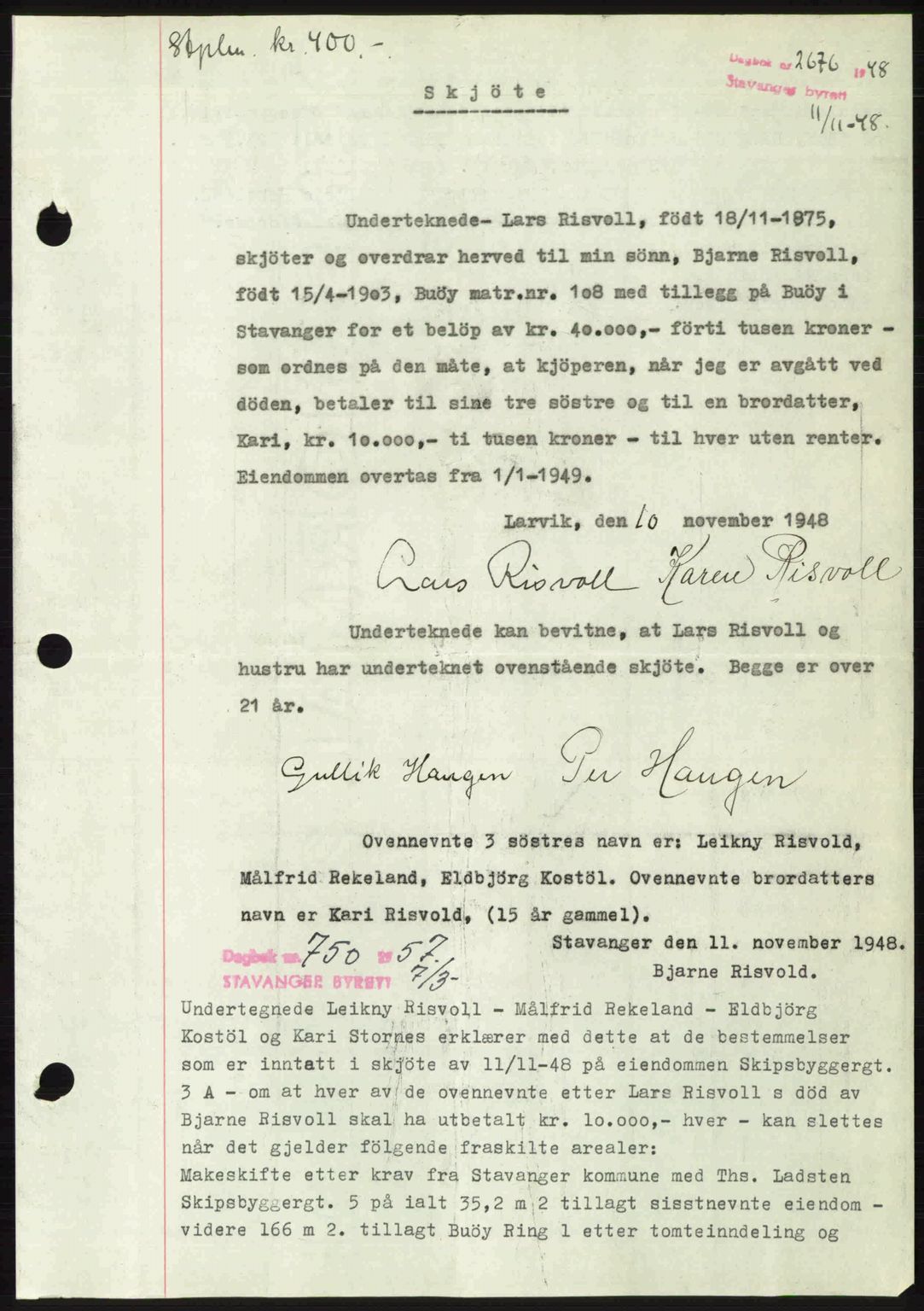 Stavanger byrett, SAST/A-100455/002/G/Gb/L0023: Mortgage book no. A12, 1948-1949, Diary no: : 2676/1948