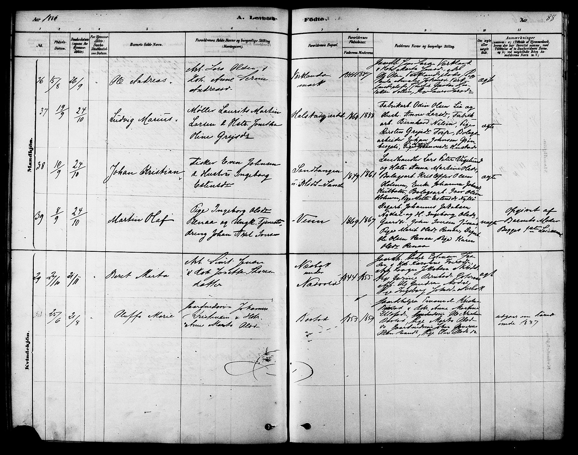 Ministerialprotokoller, klokkerbøker og fødselsregistre - Sør-Trøndelag, SAT/A-1456/616/L0410: Parish register (official) no. 616A07, 1878-1893, p. 88