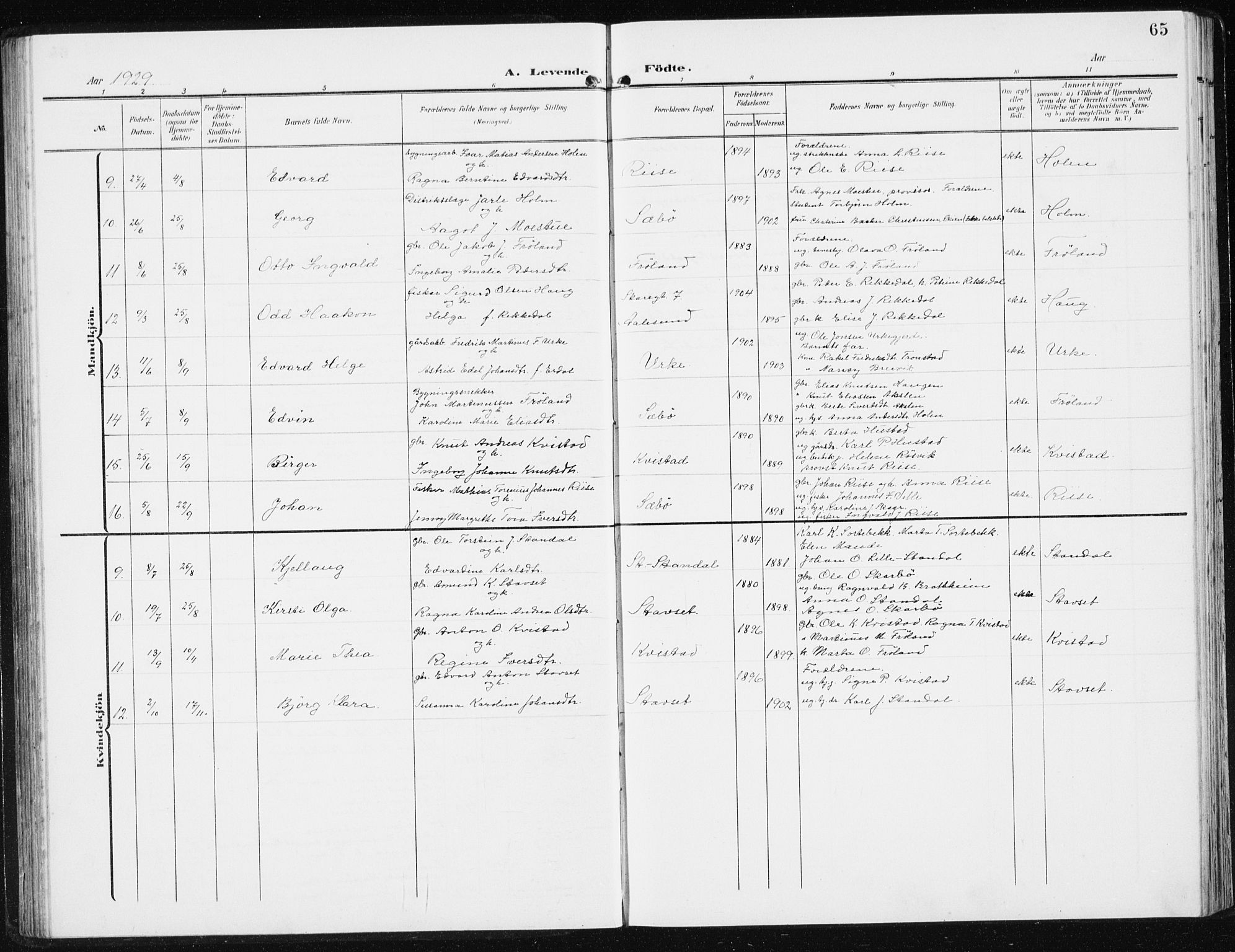 Ministerialprotokoller, klokkerbøker og fødselsregistre - Møre og Romsdal, AV/SAT-A-1454/515/L0216: Parish register (copy) no. 515C03, 1906-1941, p. 65