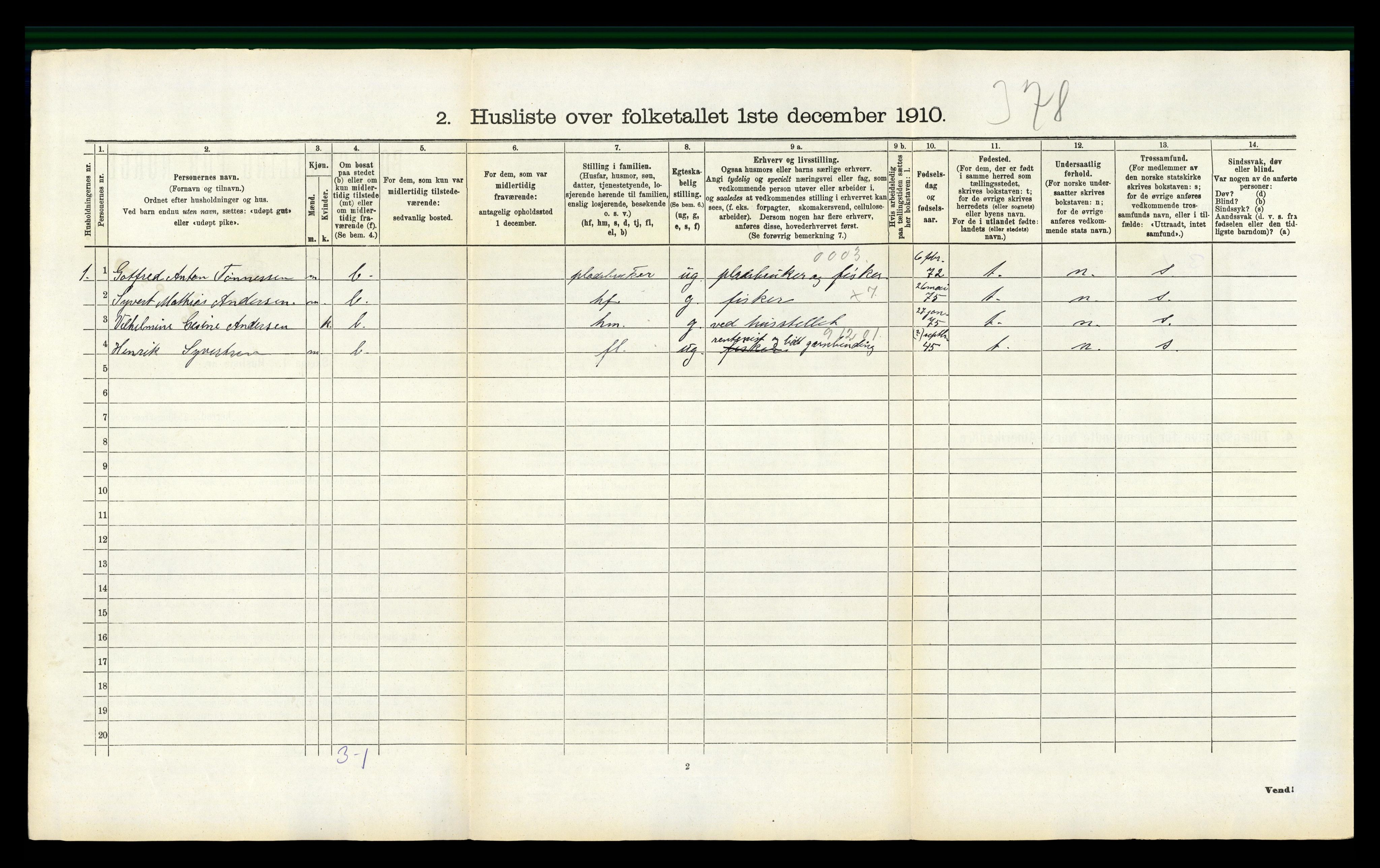 RA, 1910 census for Vanse, 1910, p. 270