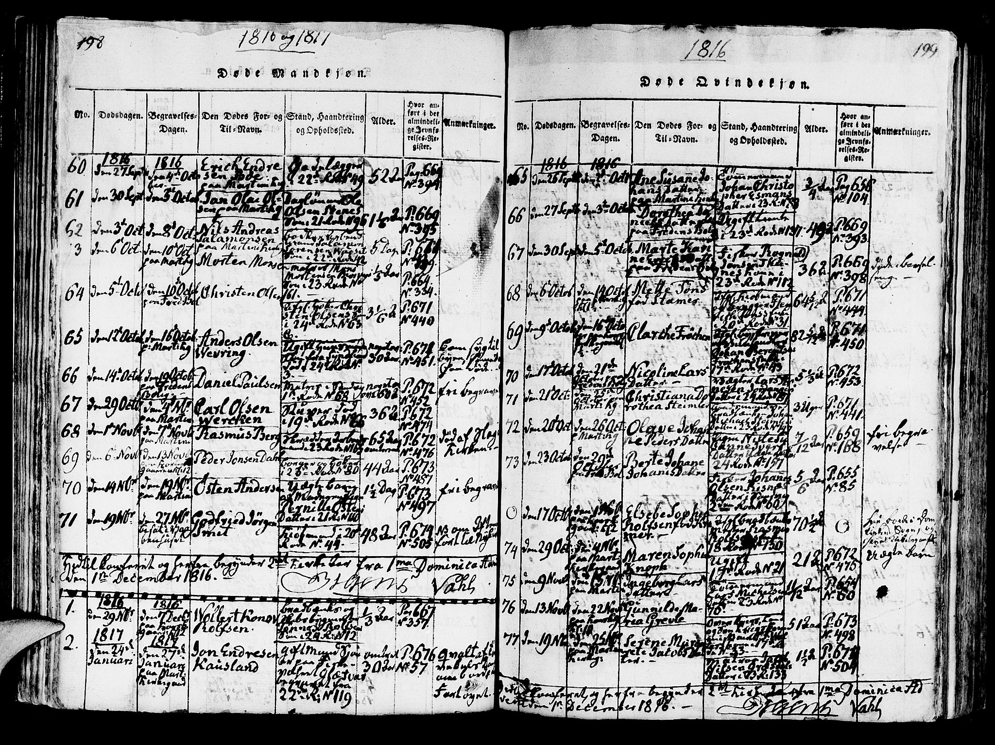 Korskirken sokneprestembete, AV/SAB-A-76101/H/Hab: Parish register (copy) no. A 1b, 1815-1821, p. 198-199