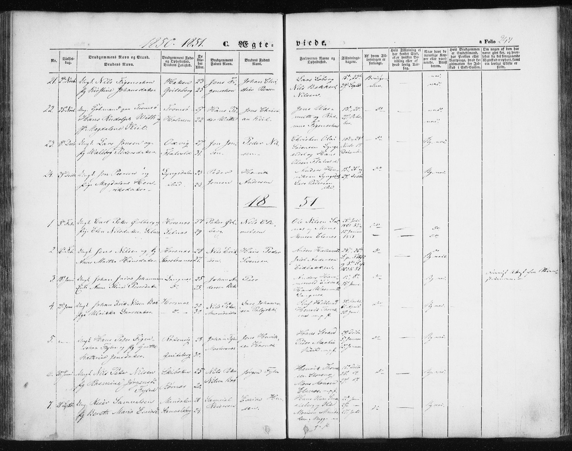 Lyngen sokneprestembete, SATØ/S-1289/H/He/Hea/L0004kirke: Parish register (official) no. 4, 1839-1858, p. 247