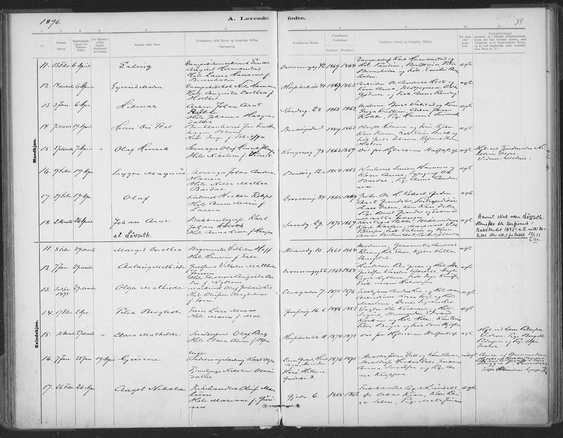 Ministerialprotokoller, klokkerbøker og fødselsregistre - Sør-Trøndelag, AV/SAT-A-1456/602/L0122: Parish register (official) no. 602A20, 1892-1908, p. 38