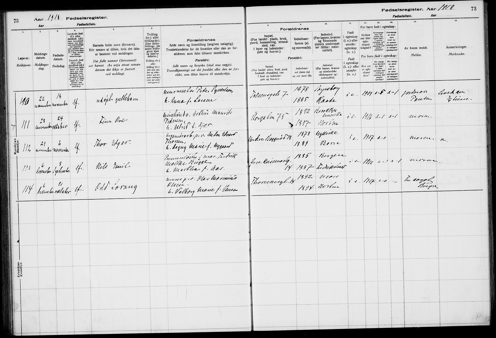 Horten kirkebøker, AV/SAKO-A-348/J/Ja/L0001: Birth register no. 1, 1916-1923, p. 73