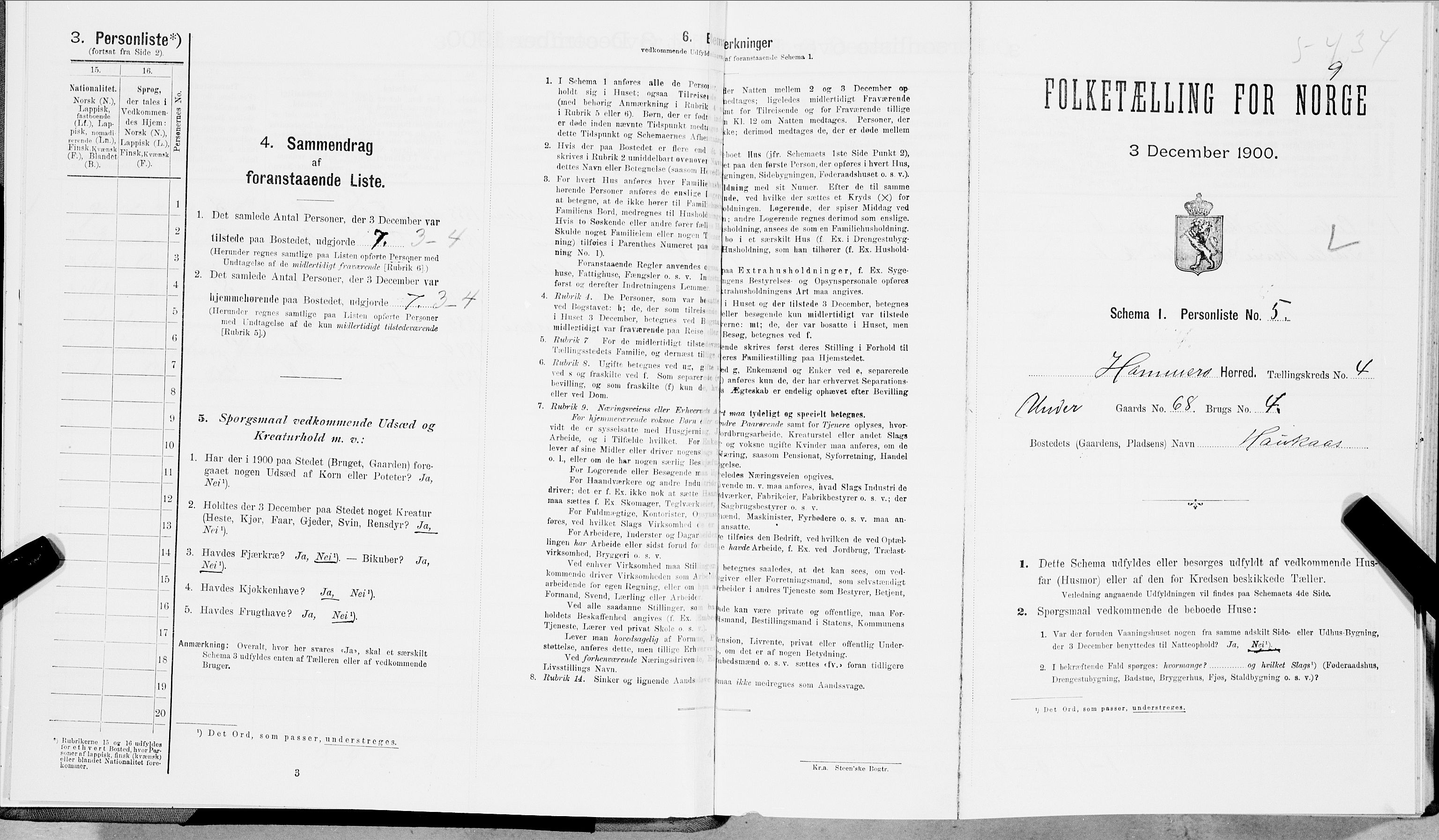 SAT, 1900 census for Hamarøy, 1900, p. 498