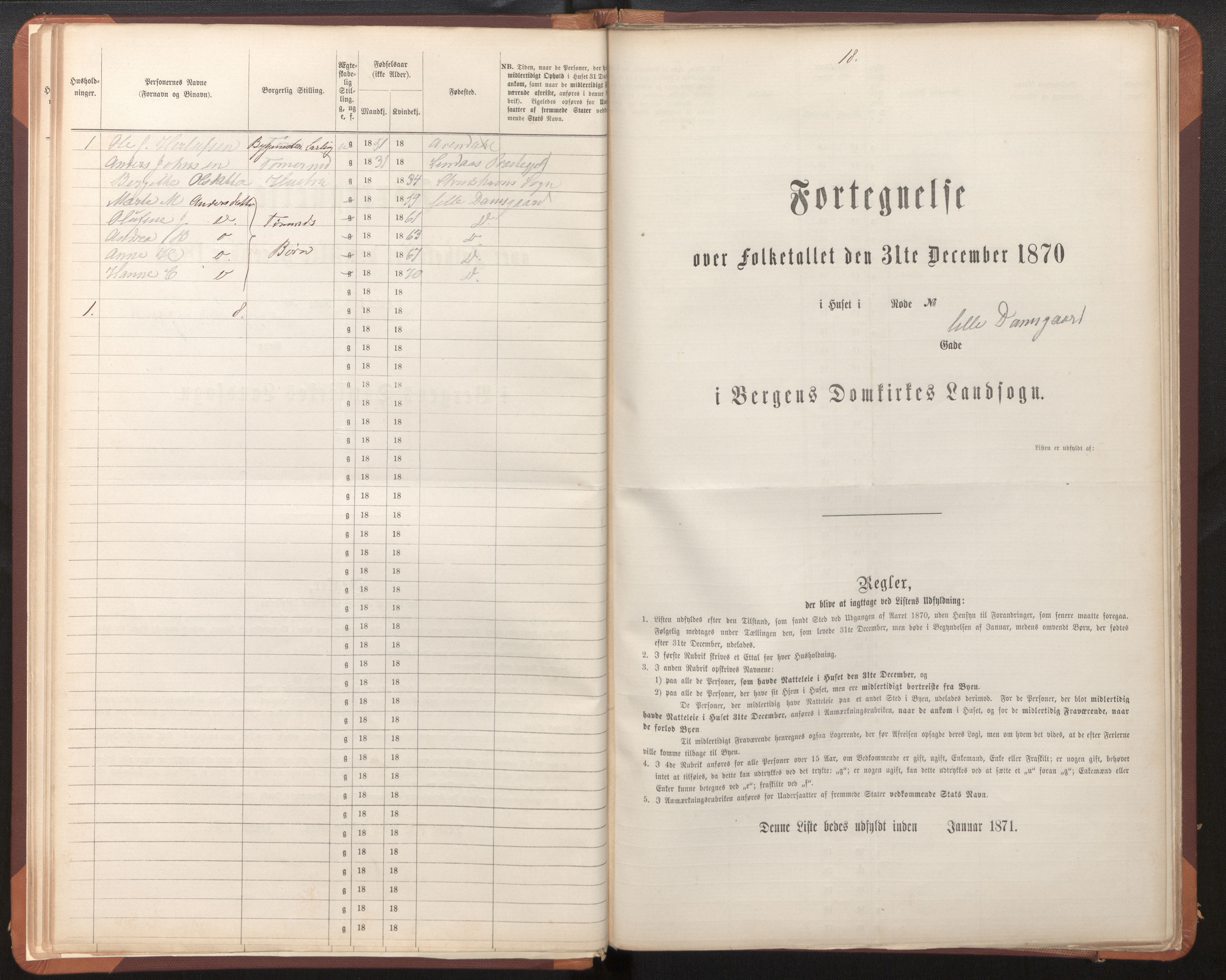 SAB, 1870 census for Bergen rural district, Domkirken local parish, 1870, p. 18