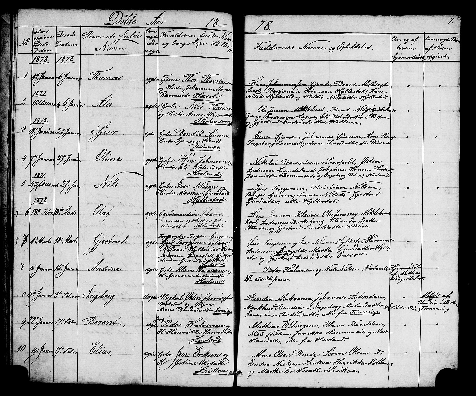 Hyllestad sokneprestembete, SAB/A-80401: Parish register (copy) no. A 2, 1876-1906, p. 7