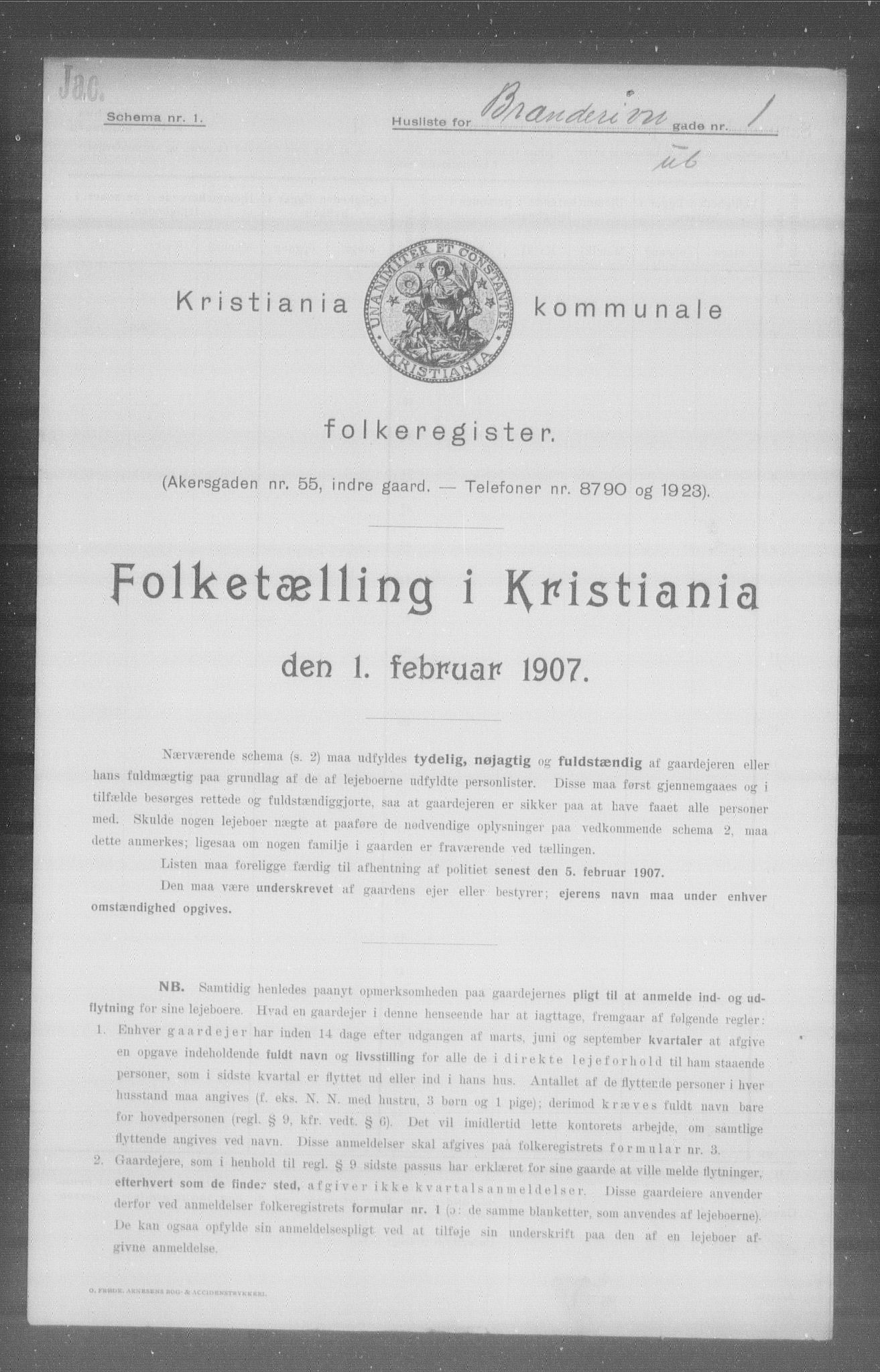 OBA, Municipal Census 1907 for Kristiania, 1907, p. 4447