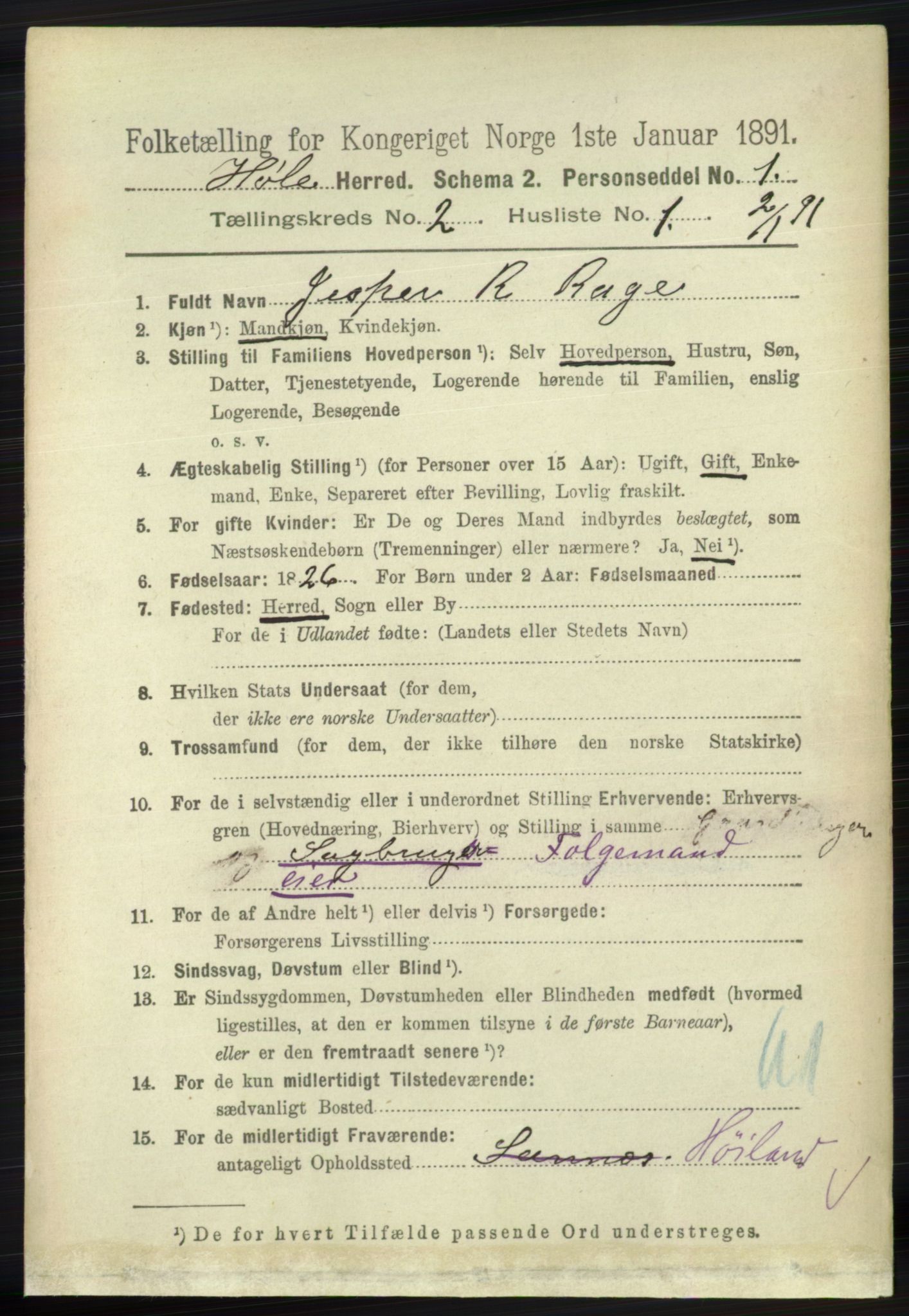 RA, 1891 census for 1128 Høle, 1891, p. 219