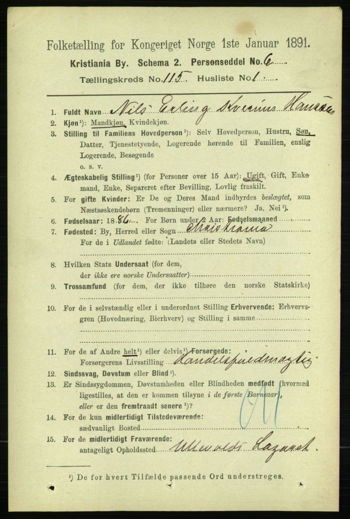 RA, 1891 census for 0301 Kristiania, 1891, p. 61616