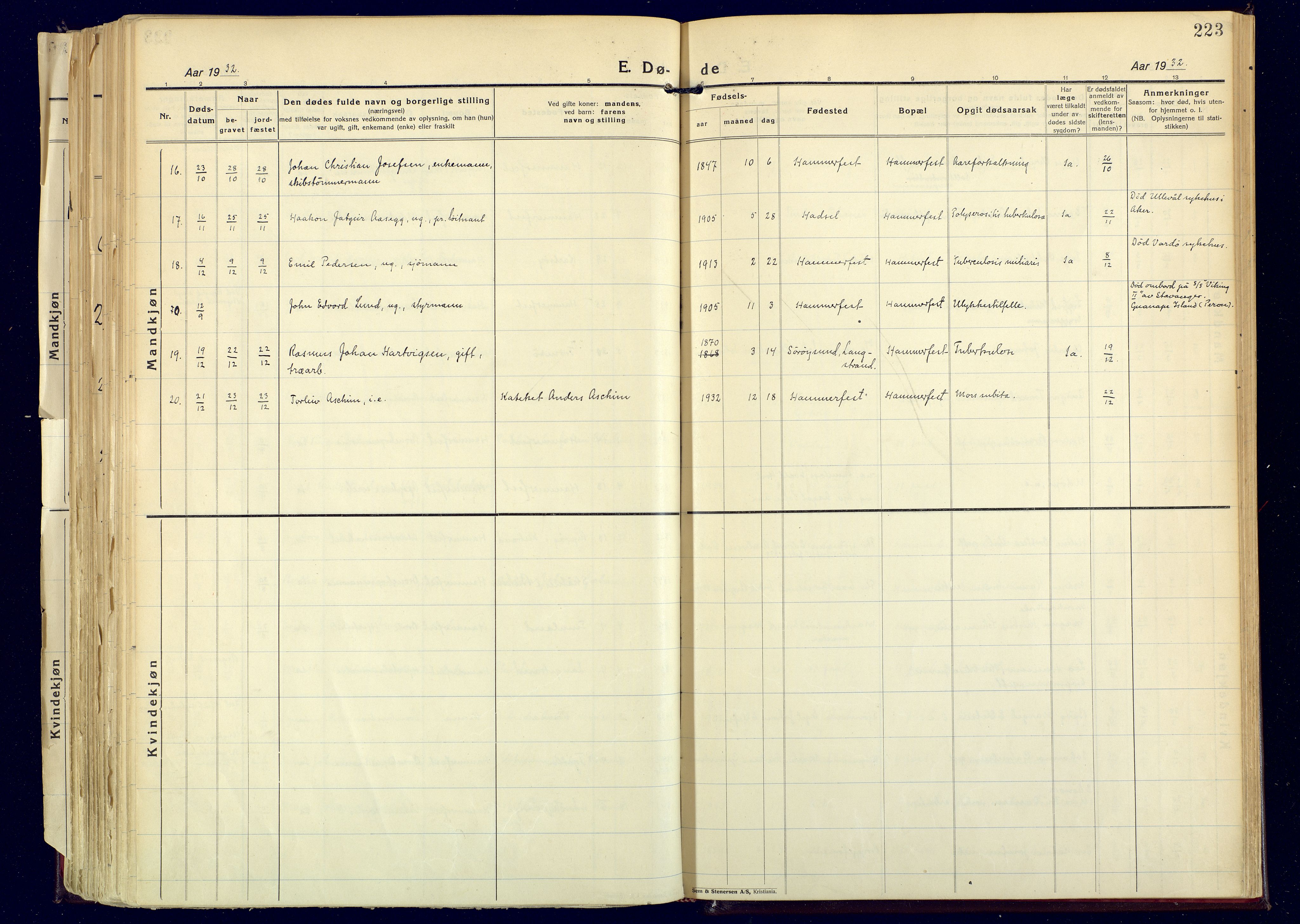 Hammerfest sokneprestkontor, SATØ/S-1347: Parish register (official) no. 17, 1923-1933, p. 223