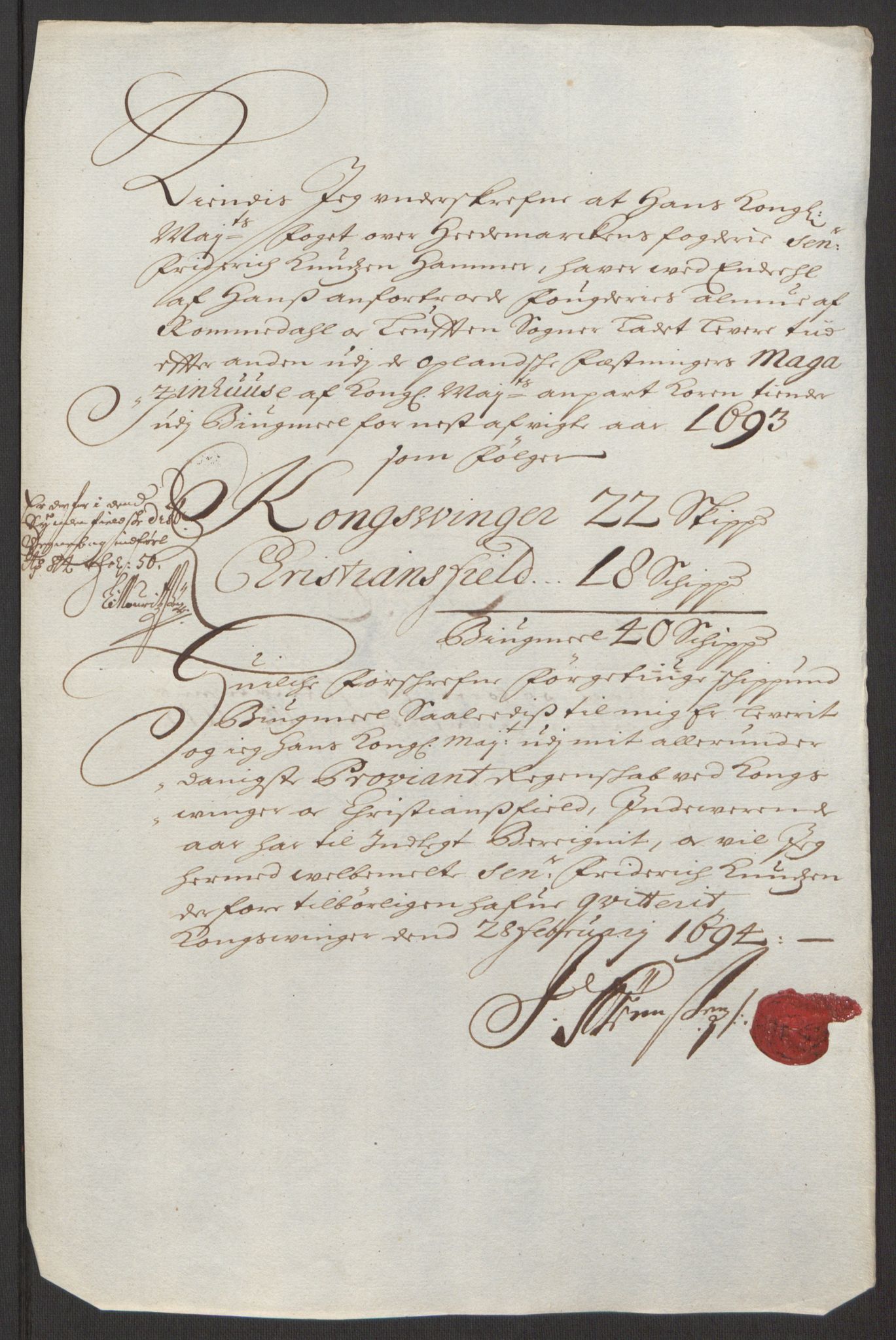 Rentekammeret inntil 1814, Reviderte regnskaper, Fogderegnskap, AV/RA-EA-4092/R16/L1034: Fogderegnskap Hedmark, 1693, p. 163