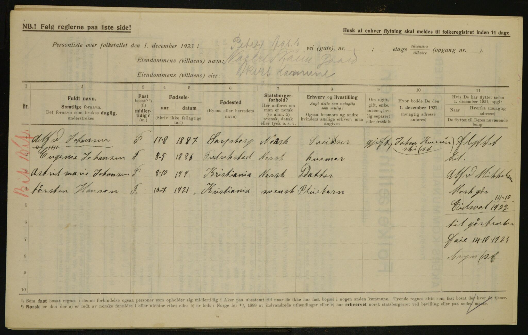 , Municipal Census 1923 for Aker, 1923, p. 29528