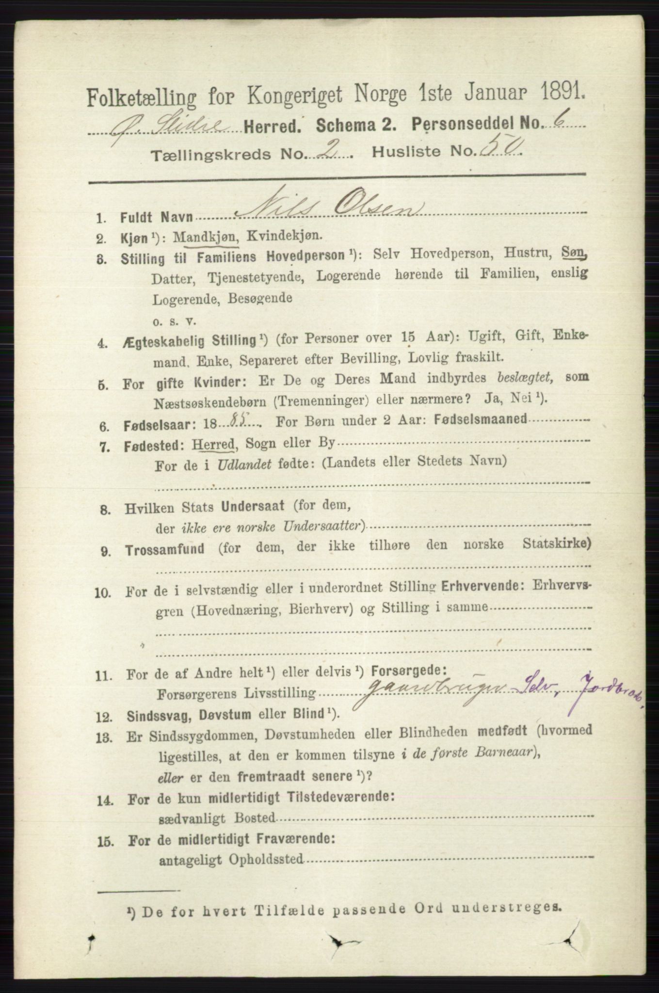 RA, 1891 census for 0544 Øystre Slidre, 1891, p. 546