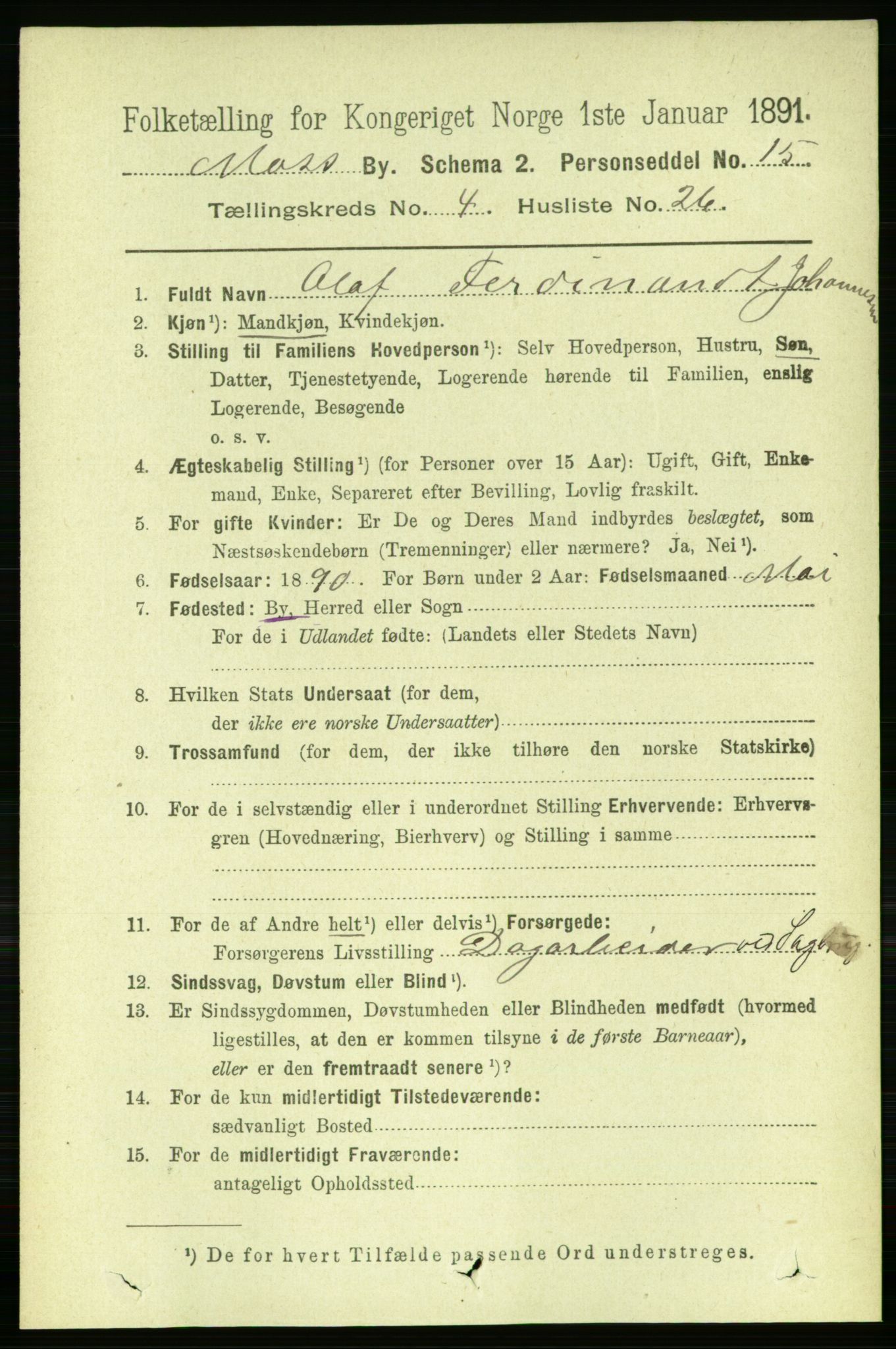 RA, 1891 census for 0104 Moss, 1891, p. 3040