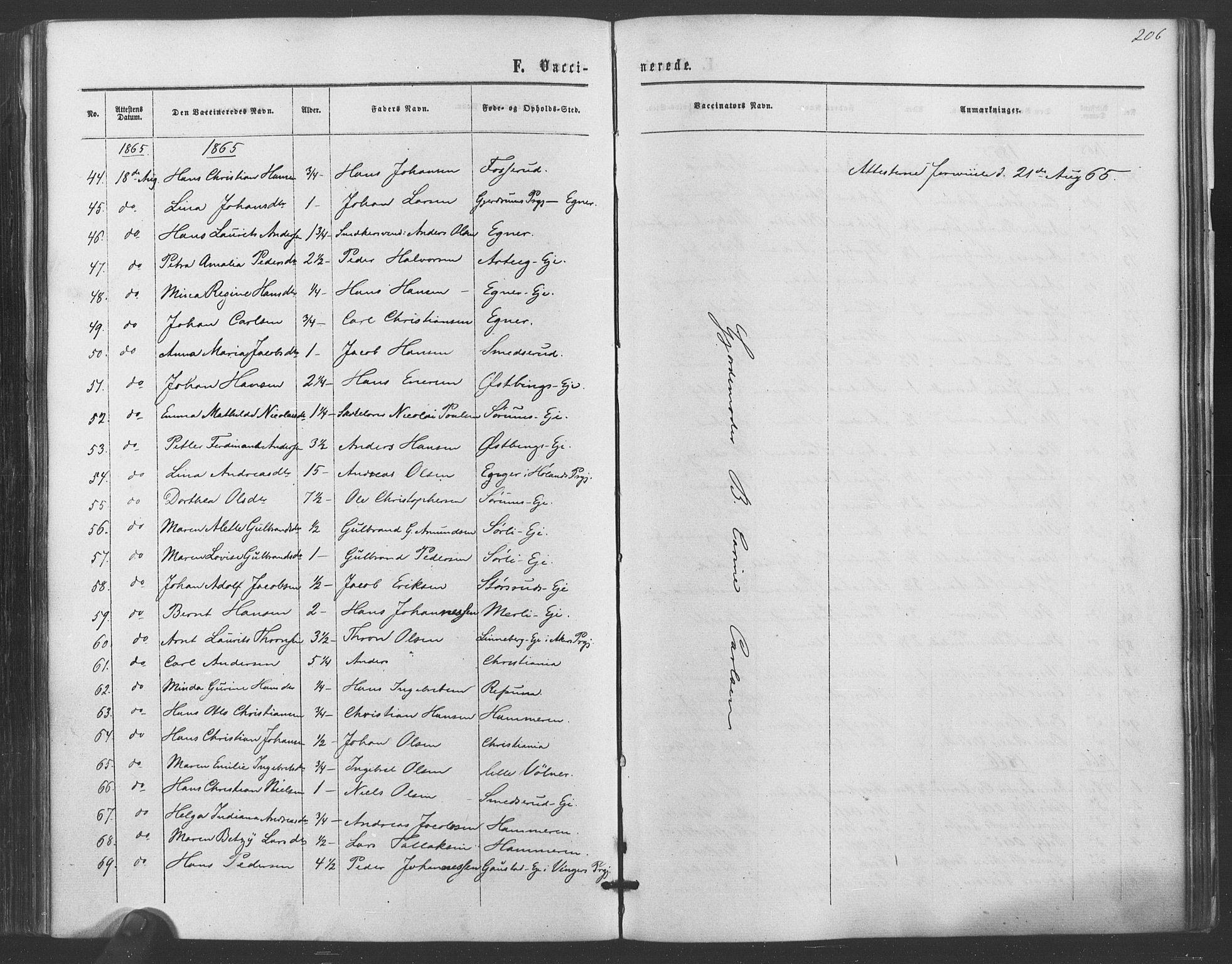 Sørum prestekontor Kirkebøker, AV/SAO-A-10303/F/Fa/L0006: Parish register (official) no. I 6, 1864-1877, p. 206