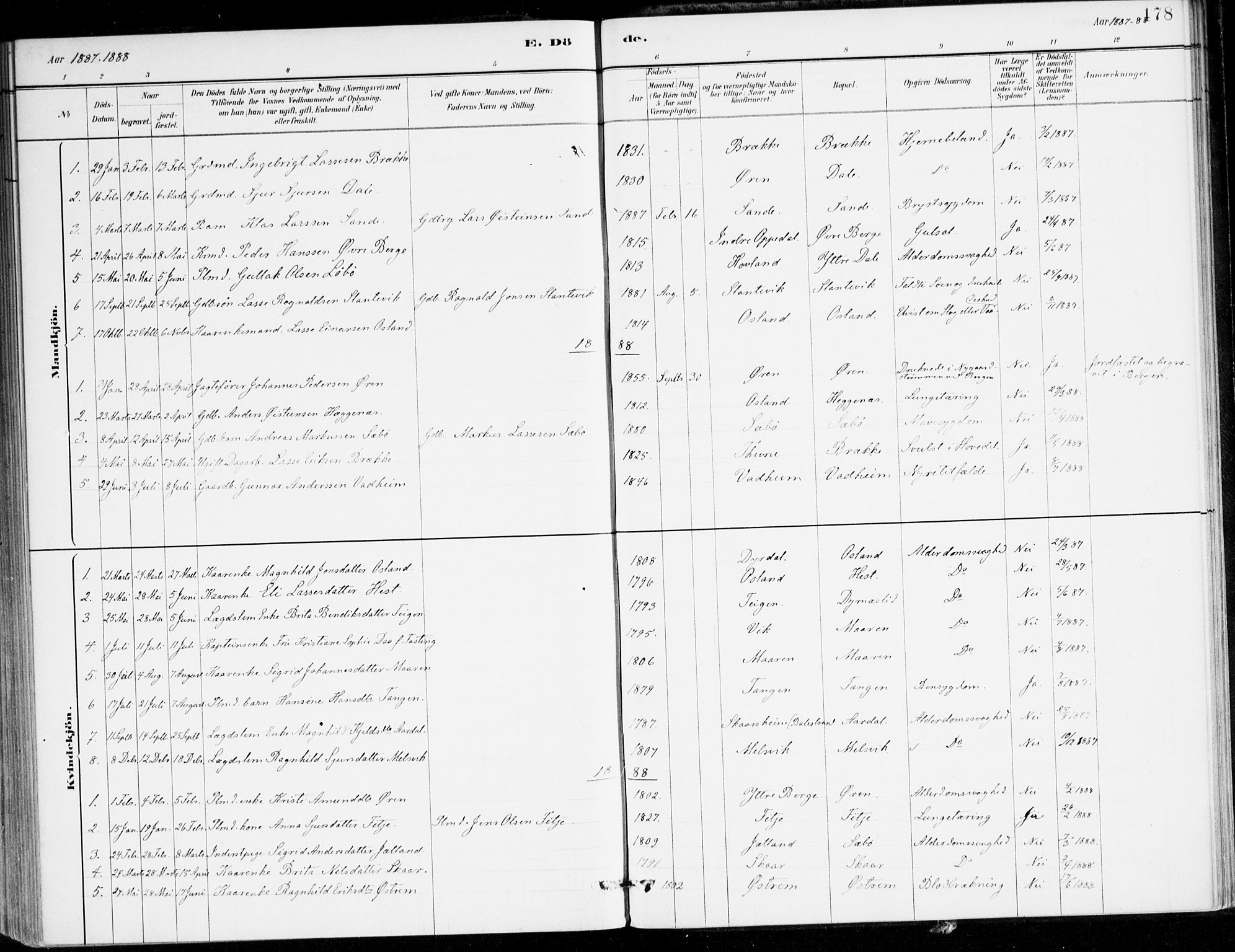 Lavik sokneprestembete, AV/SAB-A-80901: Parish register (official) no. C 1, 1882-1904, p. 178