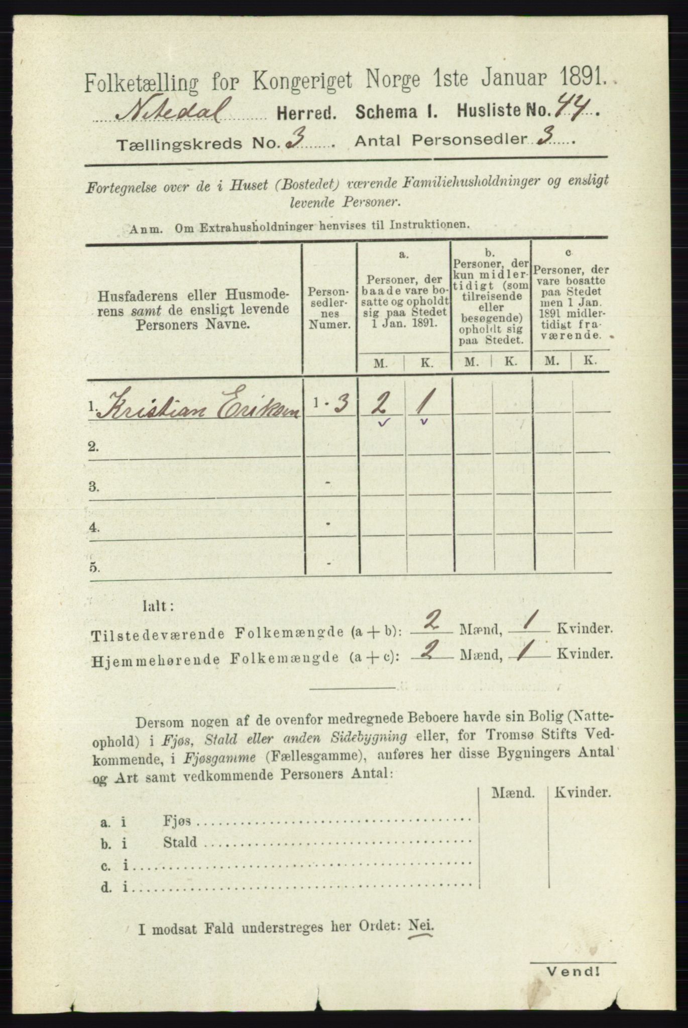 RA, 1891 census for 0233 Nittedal, 1891, p. 1169