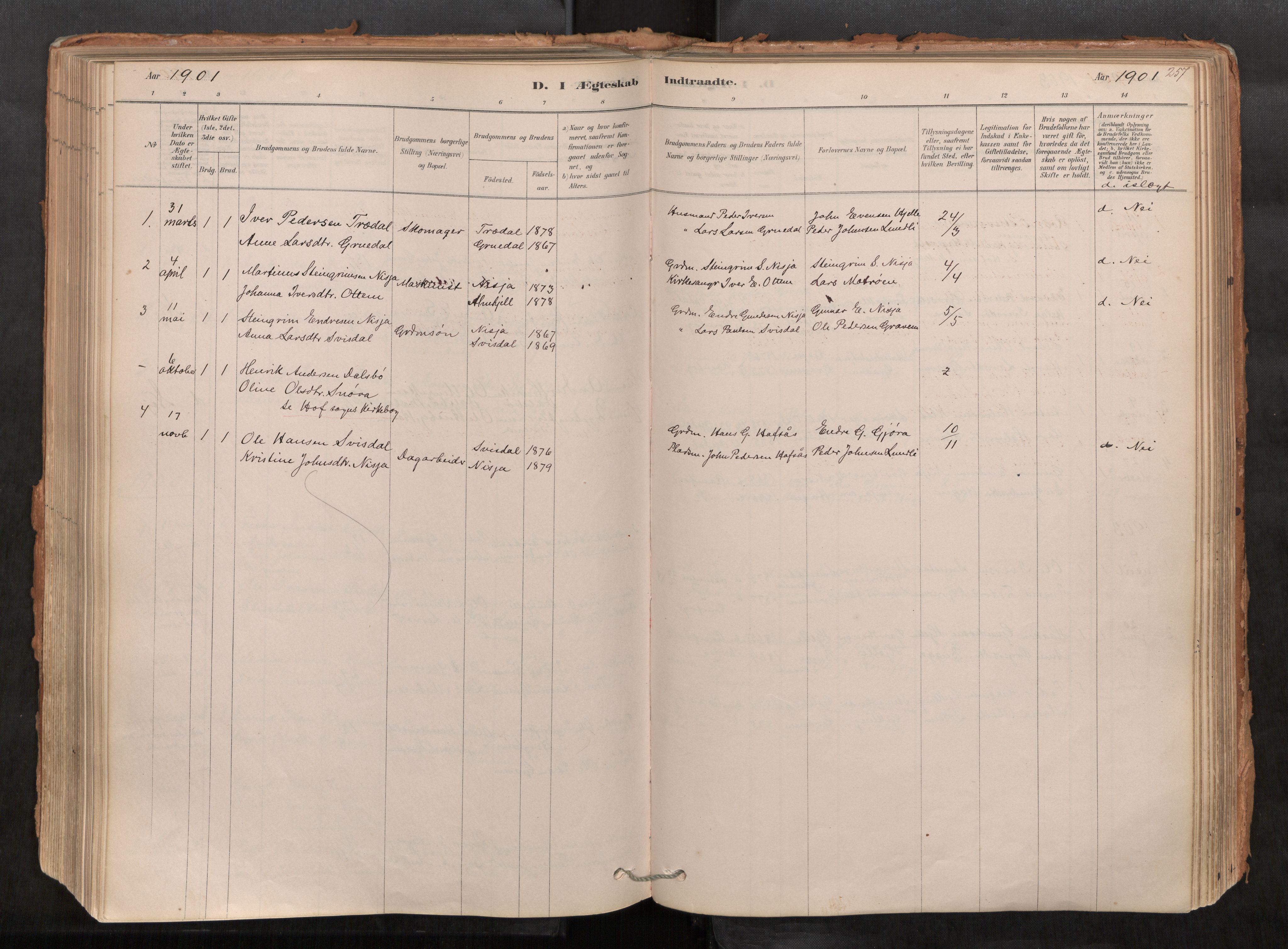 Sunndal sokneprestkontor, AV/SAT-A-1085/1/I/I1/I1a/L0001: Parish register (official) no. 1, 1877-1914, p. 257