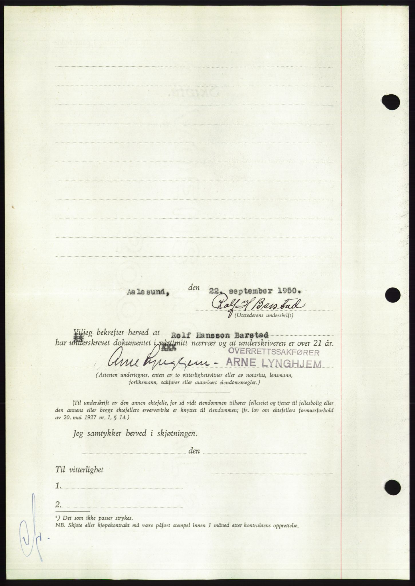 Søre Sunnmøre sorenskriveri, SAT/A-4122/1/2/2C/L0087: Mortgage book no. 13A, 1950-1950, Diary no: : 1976/1950