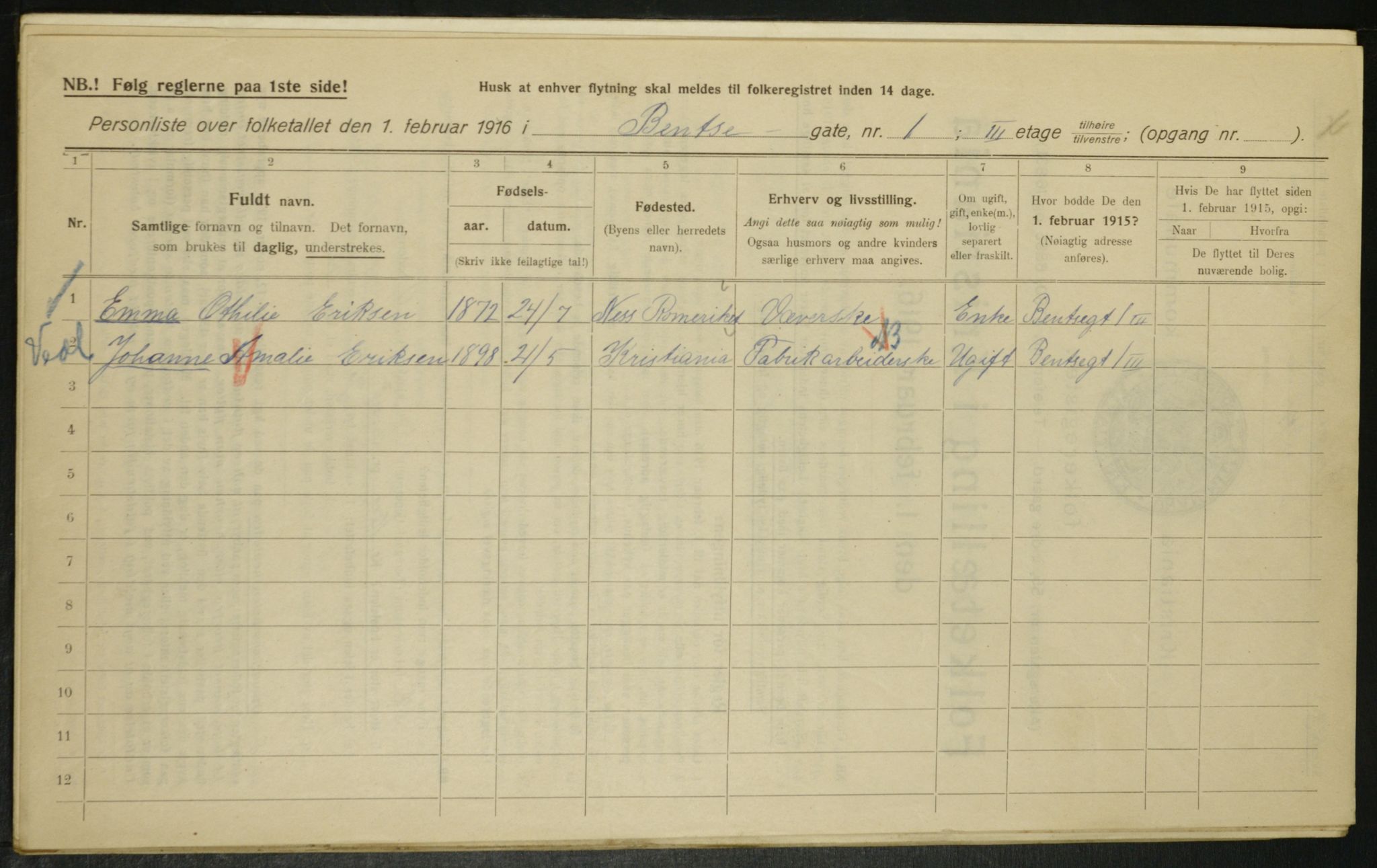 OBA, Municipal Census 1916 for Kristiania, 1916, p. 3572