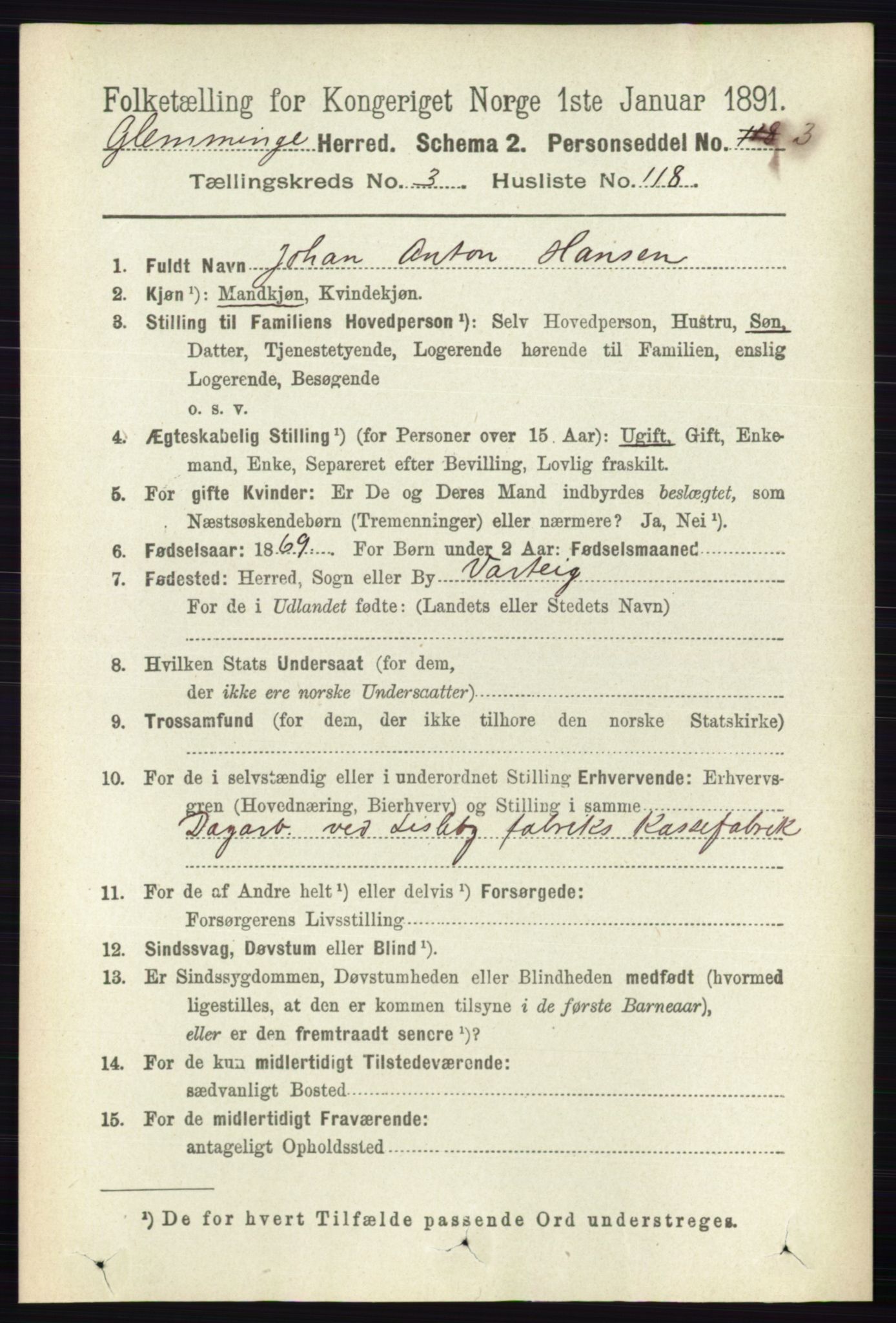 RA, 1891 census for 0132 Glemmen, 1891, p. 3086