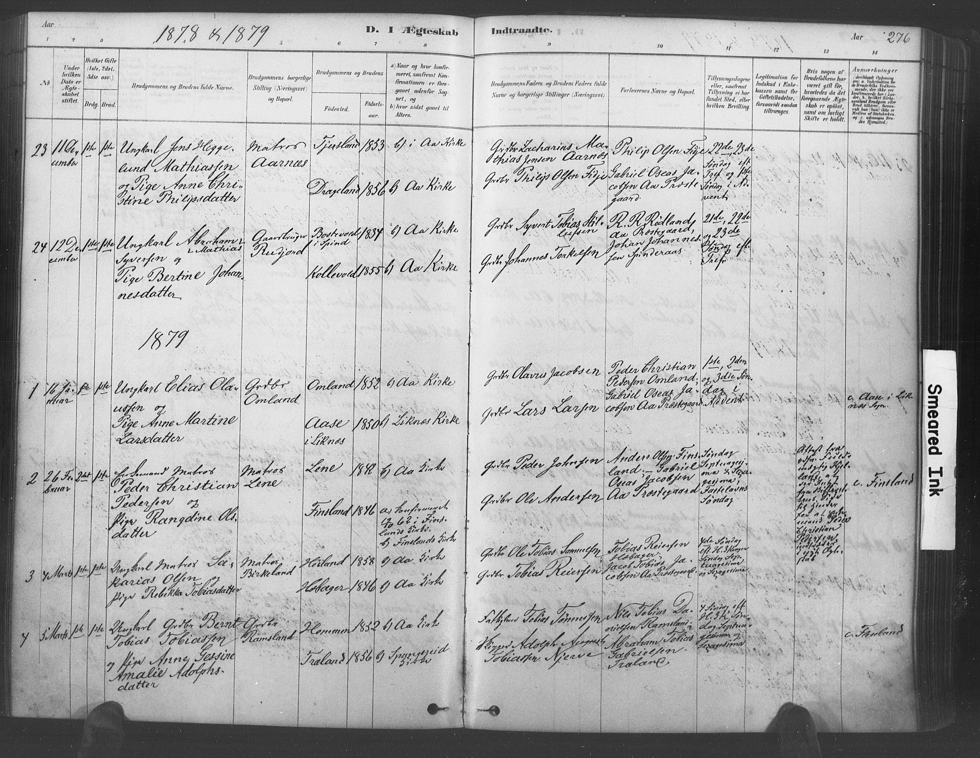 Lyngdal sokneprestkontor, AV/SAK-1111-0029/F/Fa/Fac/L0011: Parish register (official) no. A 11, 1878-1893, p. 276