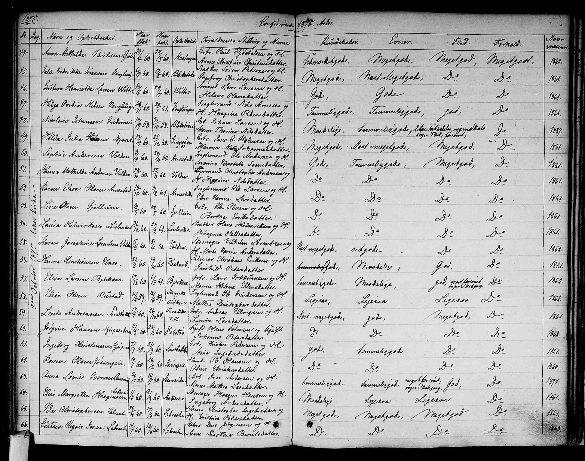 Asker prestekontor Kirkebøker, SAO/A-10256a/F/Fa/L0009: Parish register (official) no. I 9, 1825-1878, p. 316