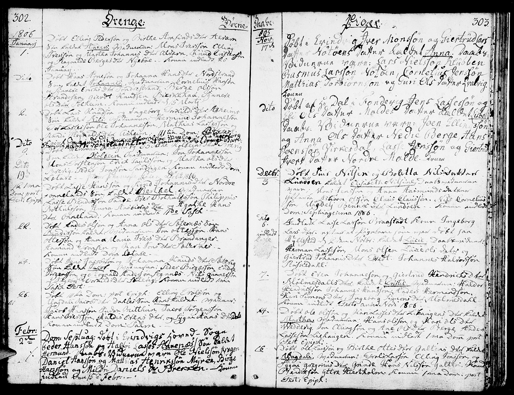 Gulen sokneprestembete, AV/SAB-A-80201/H/Haa/Haaa/L0016: Parish register (official) no. A 16, 1798-1808, p. 302-303