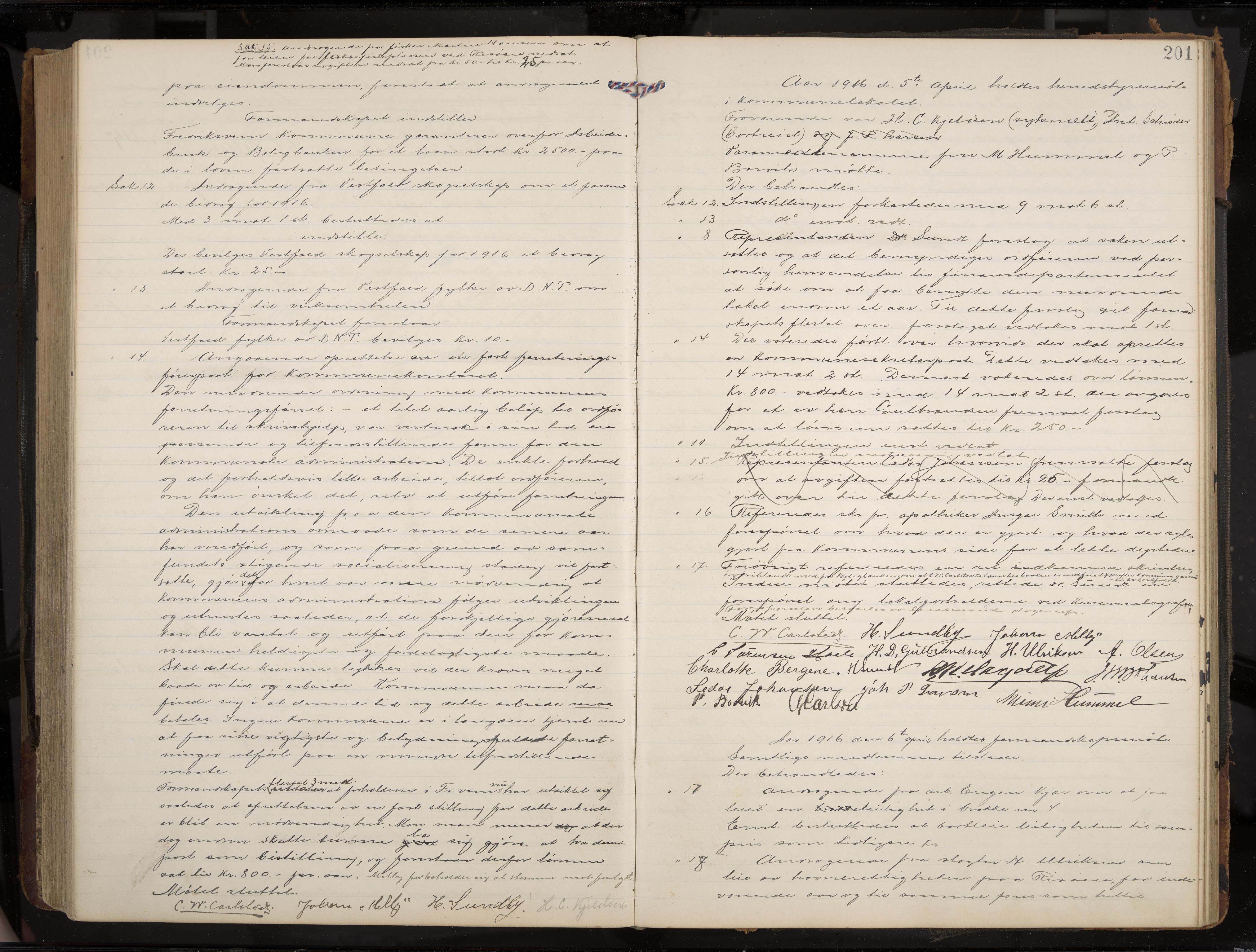 Stavern formannskap og sentraladministrasjon, IKAK/0708021/A/Aa/L0005: Møtebok med register, 1905-1917, p. 201