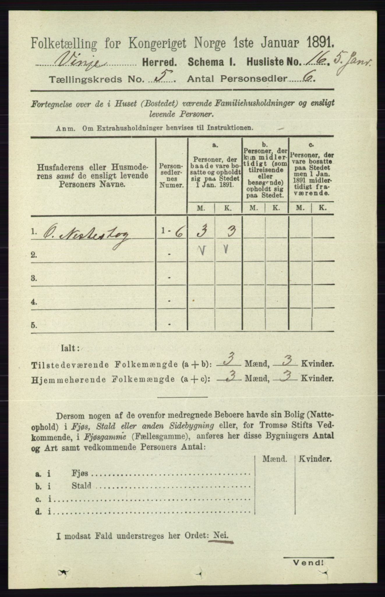 RA, 1891 census for 0834 Vinje, 1891, p. 1021