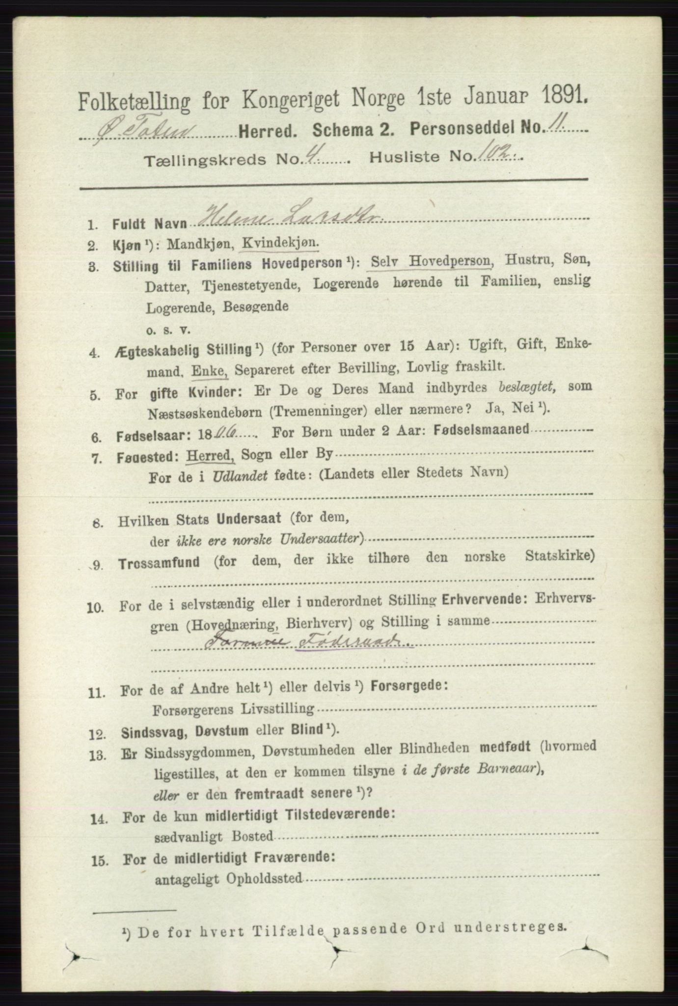 RA, 1891 census for 0528 Østre Toten, 1891, p. 2998