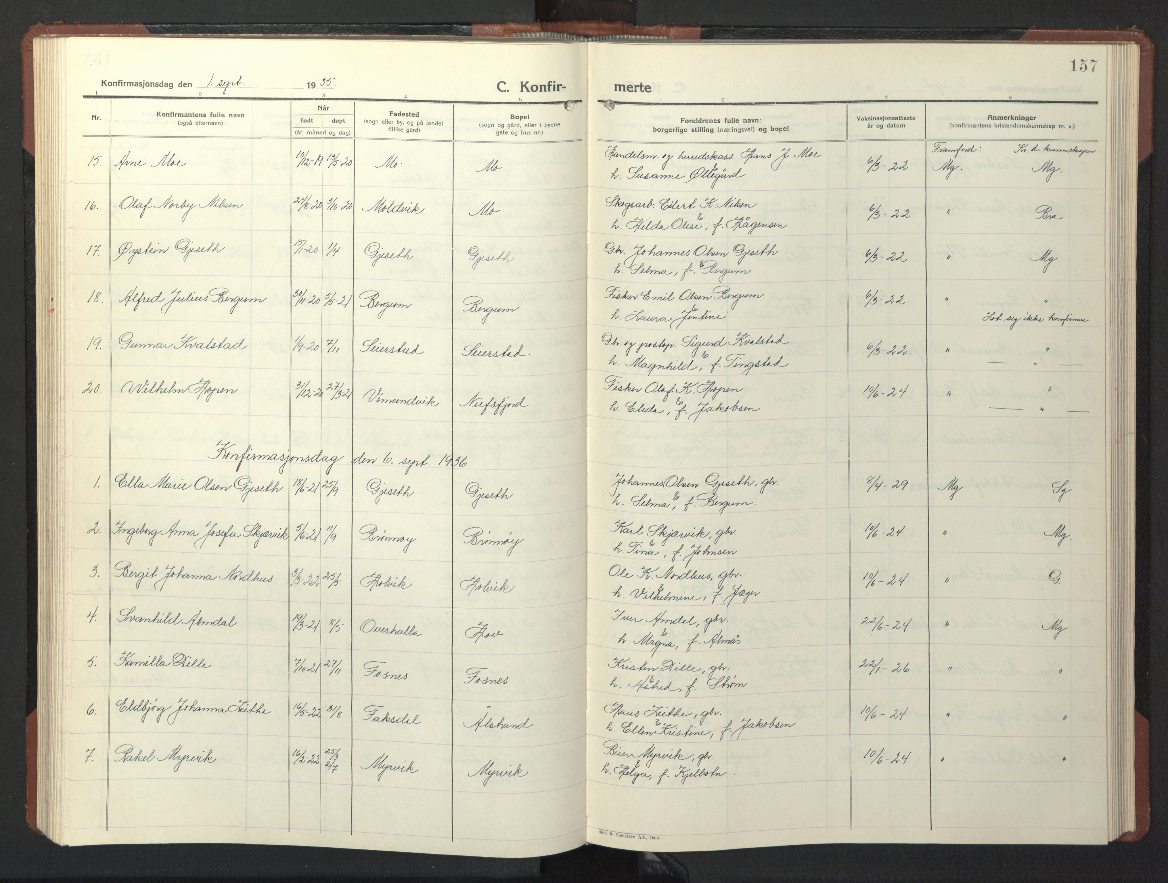 Ministerialprotokoller, klokkerbøker og fødselsregistre - Nord-Trøndelag, SAT/A-1458/773/L0625: Parish register (copy) no. 773C01, 1910-1952, p. 157