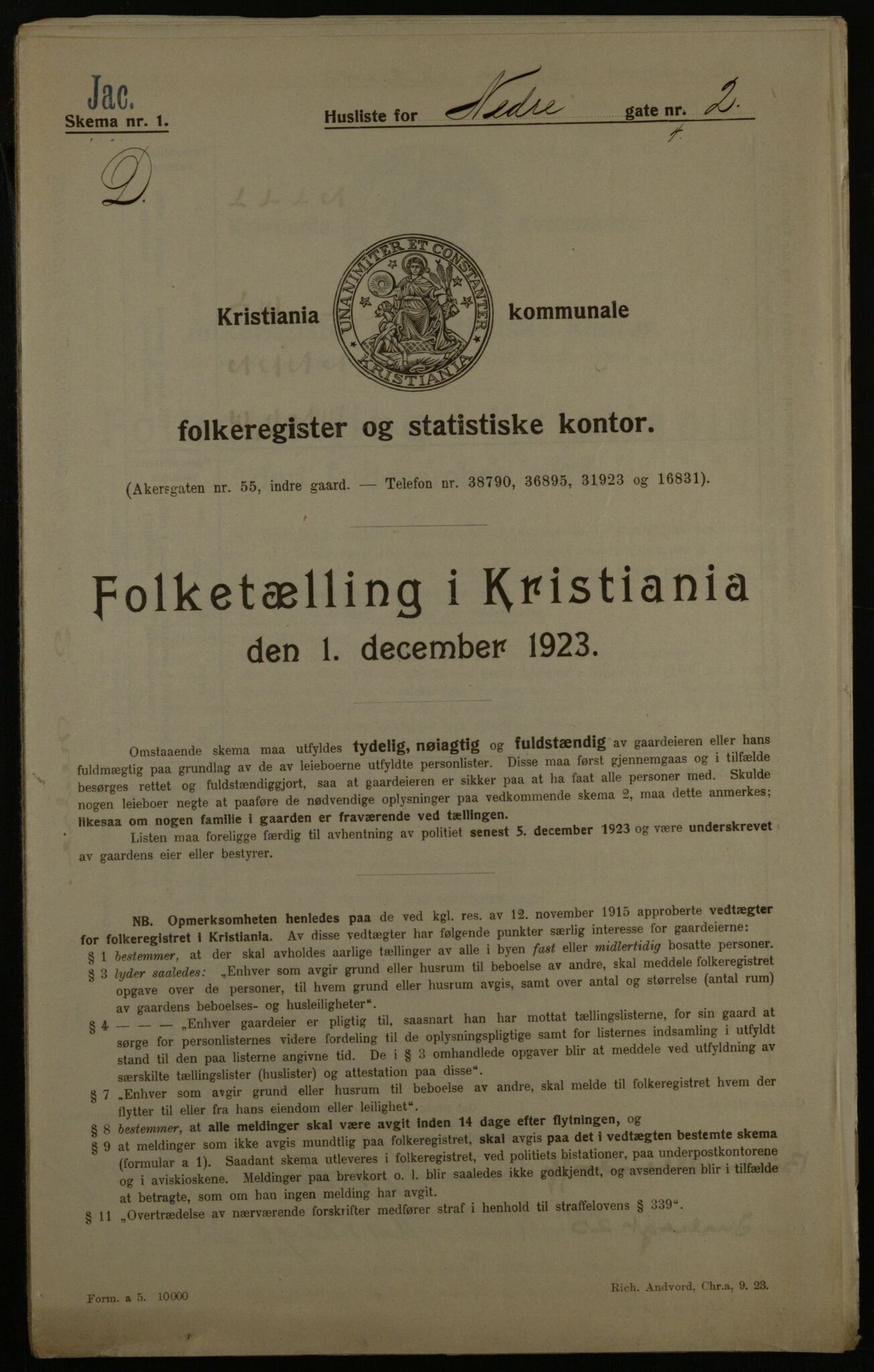 OBA, Municipal Census 1923 for Kristiania, 1923, p. 76134