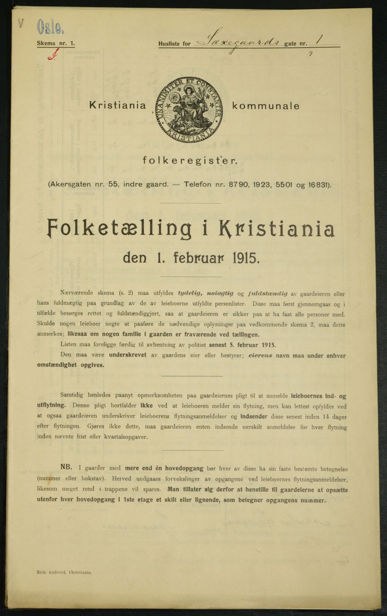 OBA, Municipal Census 1915 for Kristiania, 1915, p. 88916