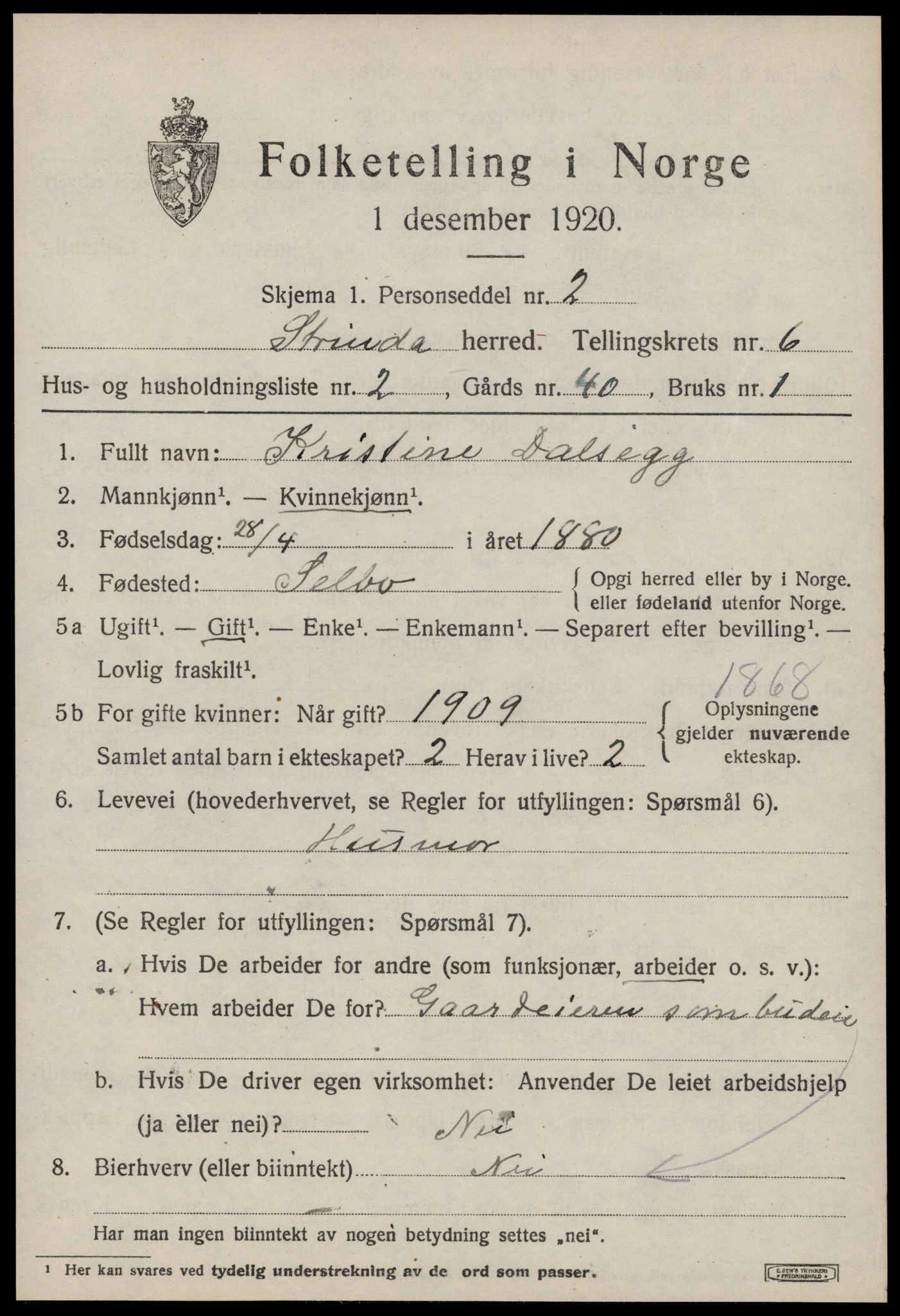 SAT, 1920 census for Strinda, 1920, p. 14458