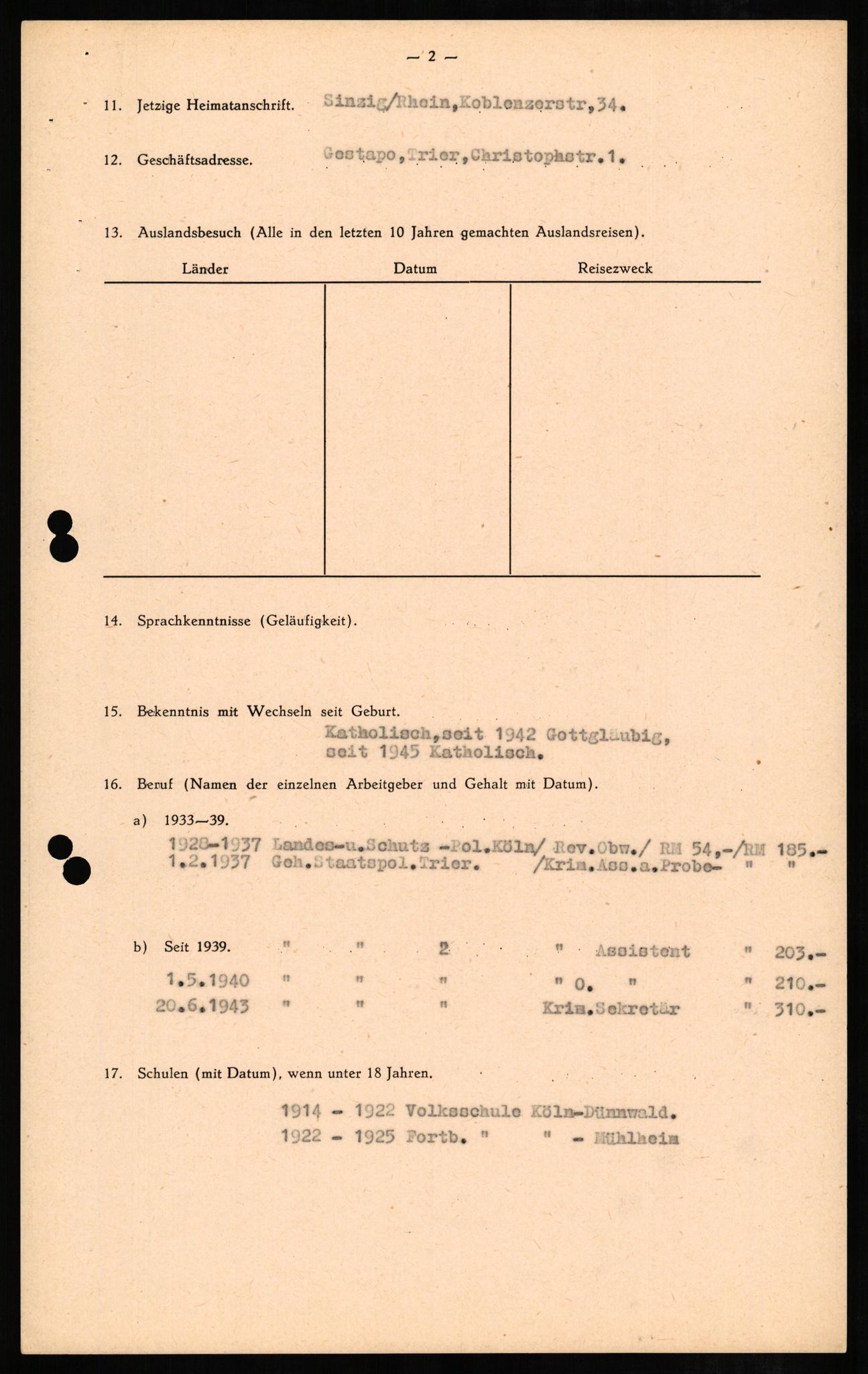 Forsvaret, Forsvarets overkommando II, AV/RA-RAFA-3915/D/Db/L0006: CI Questionaires. Tyske okkupasjonsstyrker i Norge. Tyskere., 1945-1946, p. 404