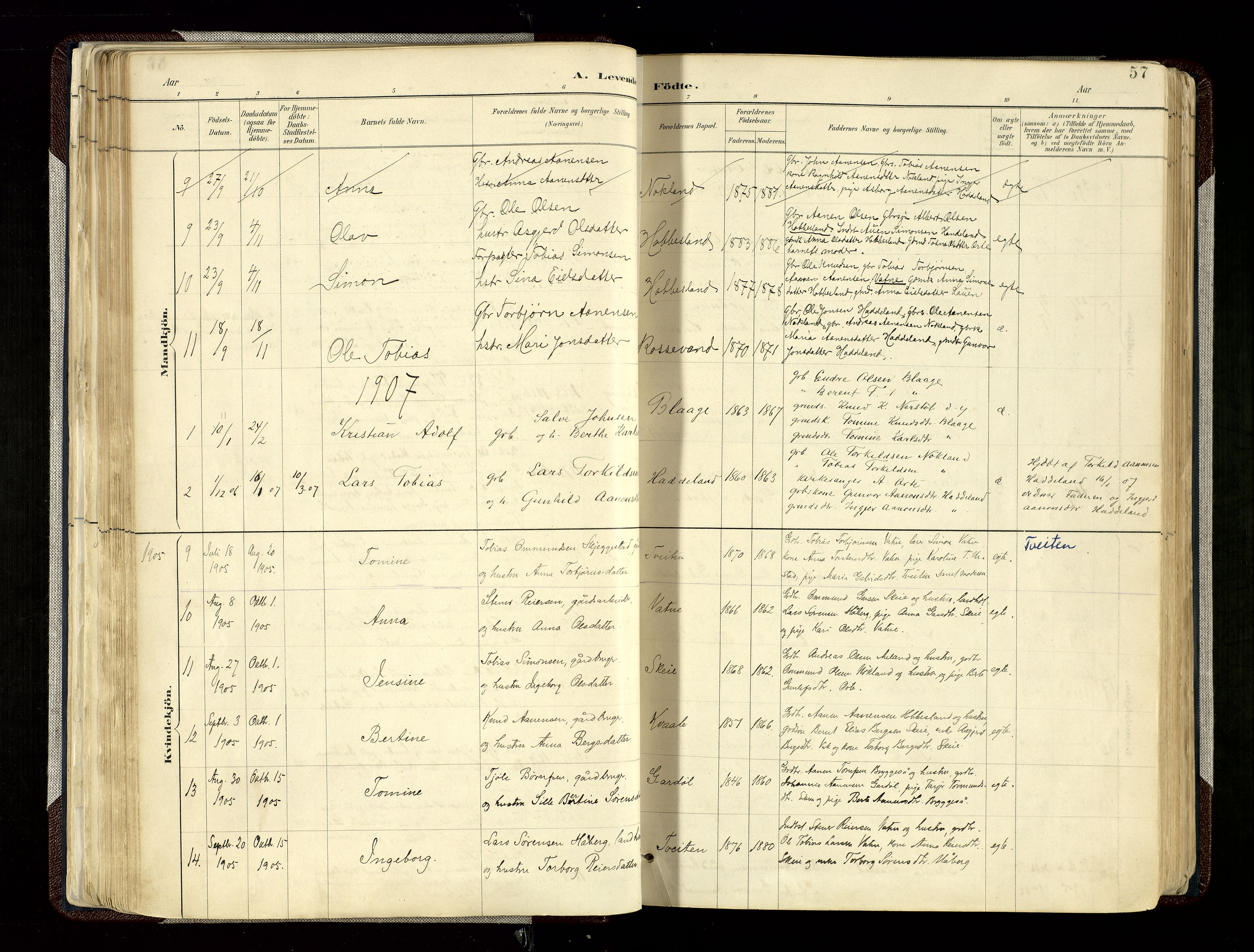 Hægebostad sokneprestkontor, SAK/1111-0024/F/Fa/Fab/L0004: Parish register (official) no. A 4, 1887-1929, p. 57