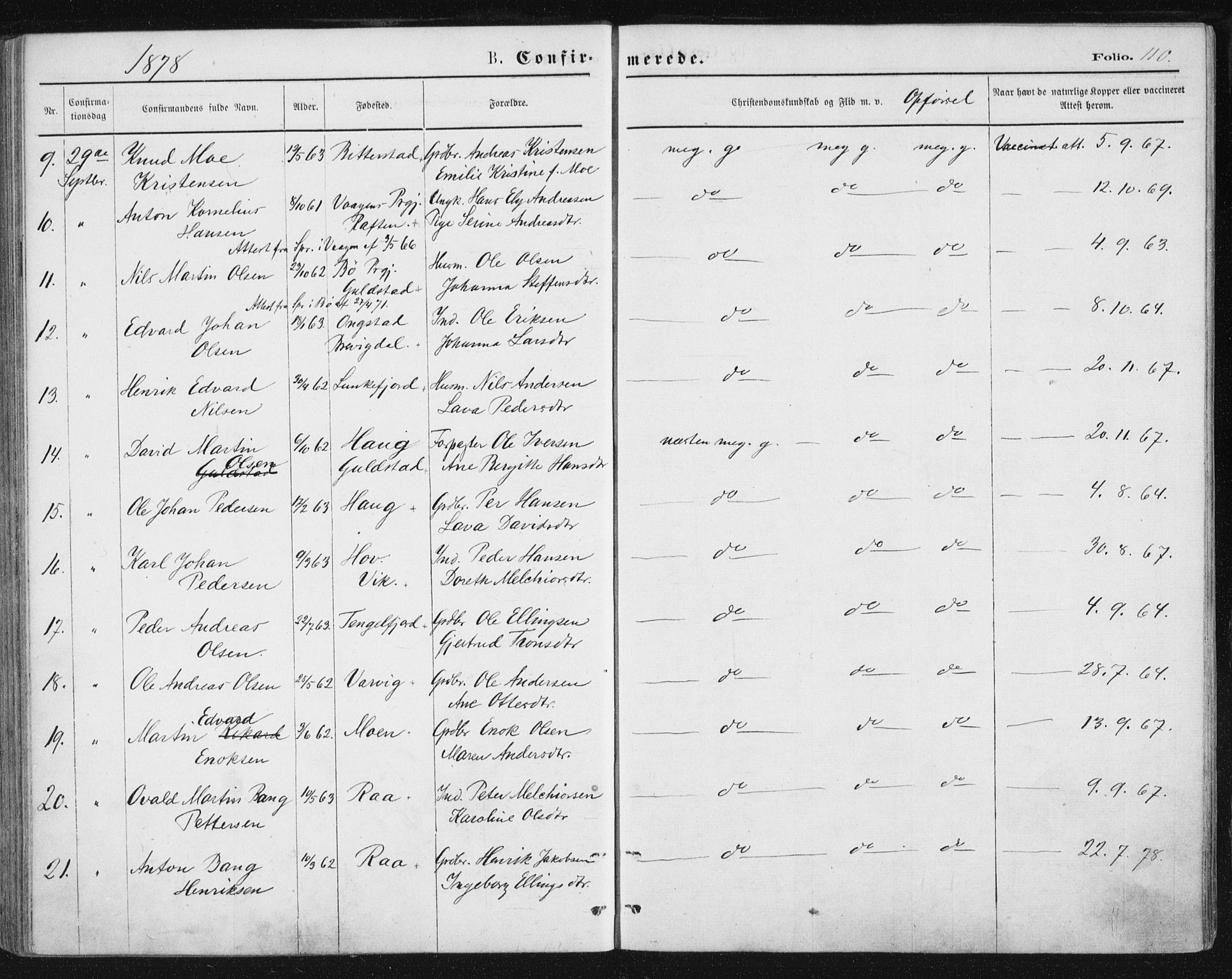 Ministerialprotokoller, klokkerbøker og fødselsregistre - Nordland, AV/SAT-A-1459/888/L1243: Parish register (official) no. 888A09, 1876-1879, p. 110