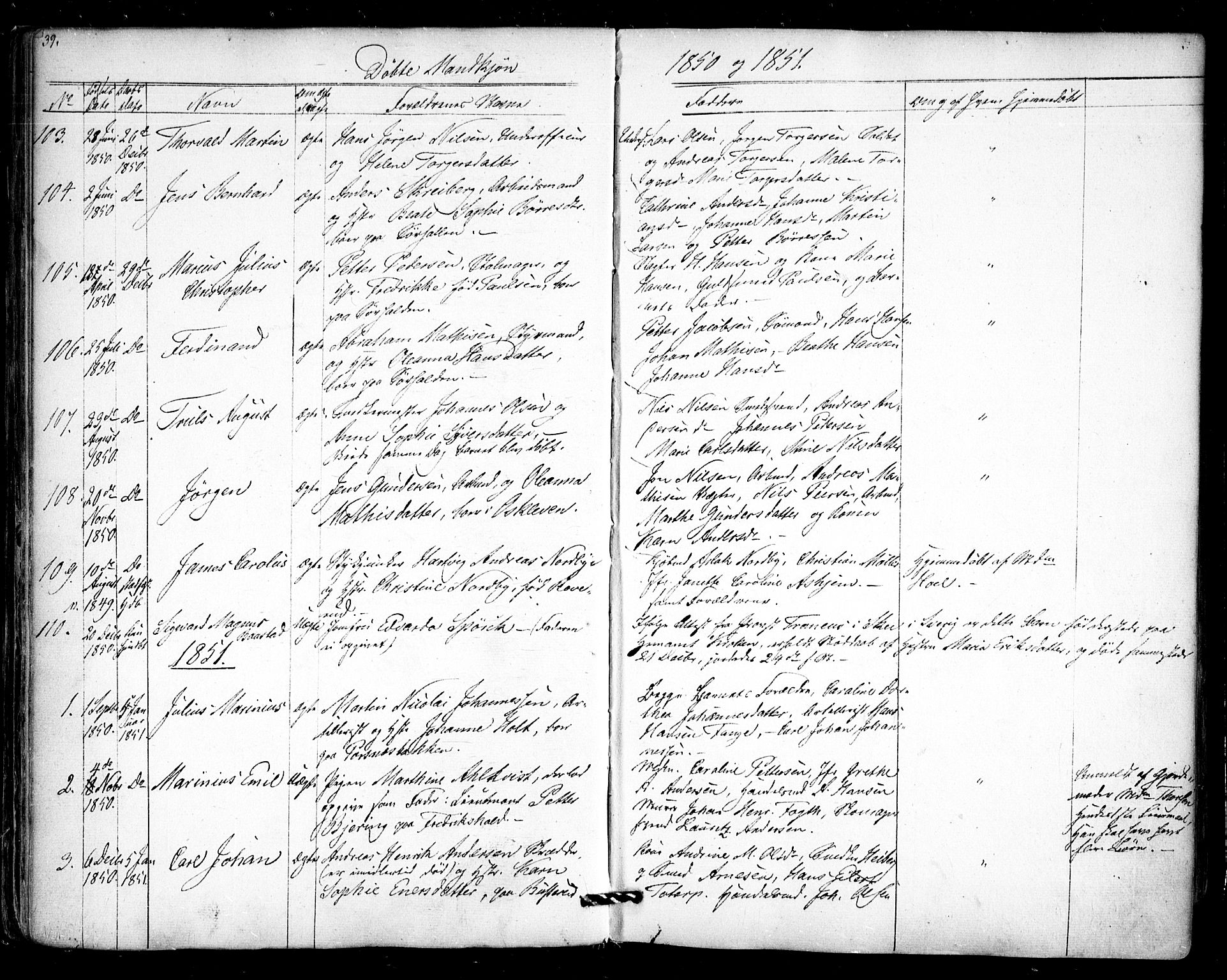 Halden prestekontor Kirkebøker, AV/SAO-A-10909/F/Fa/L0006: Parish register (official) no. I 6, 1845-1856, p. 39