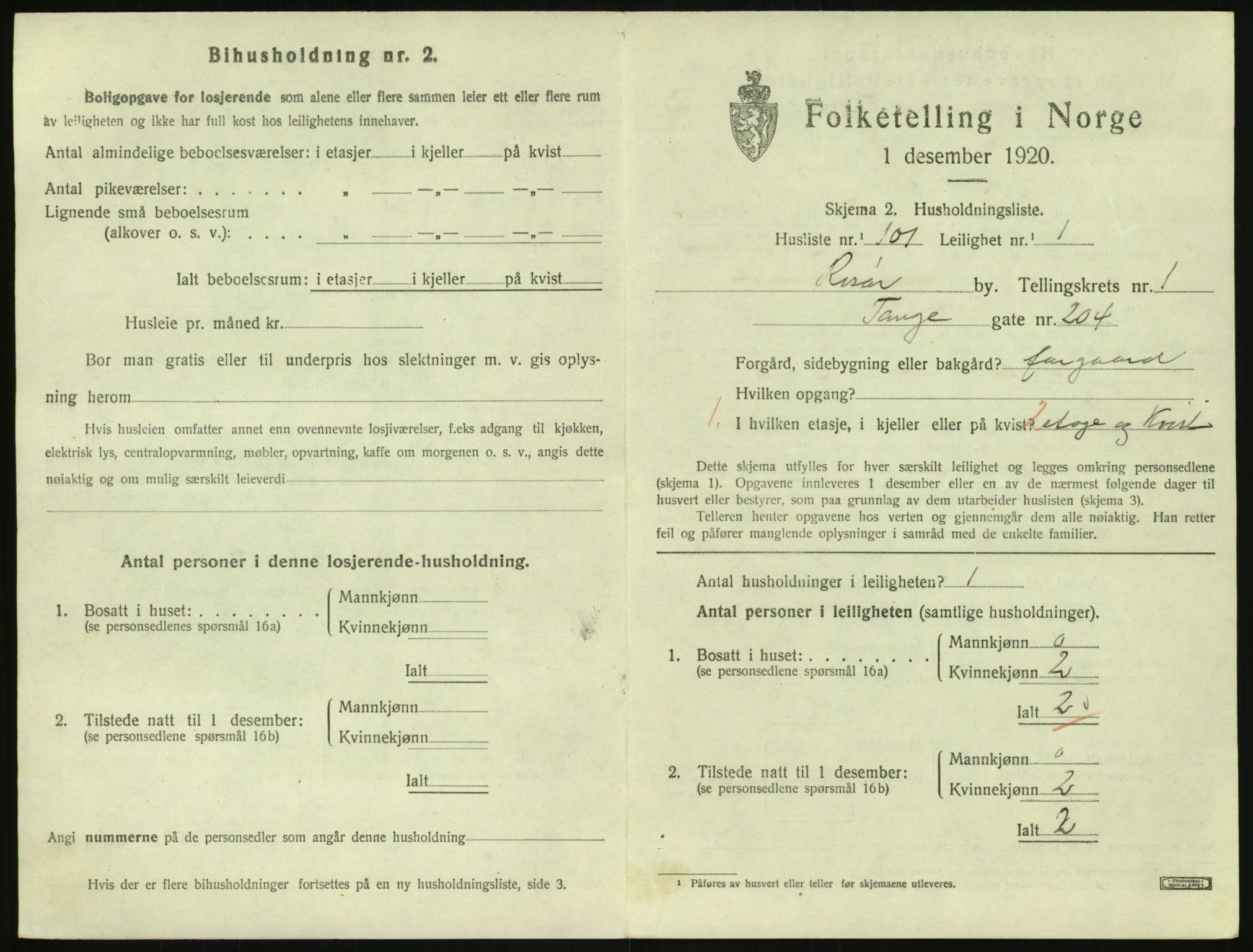 SAK, 1920 census for Risør, 1920, p. 1591