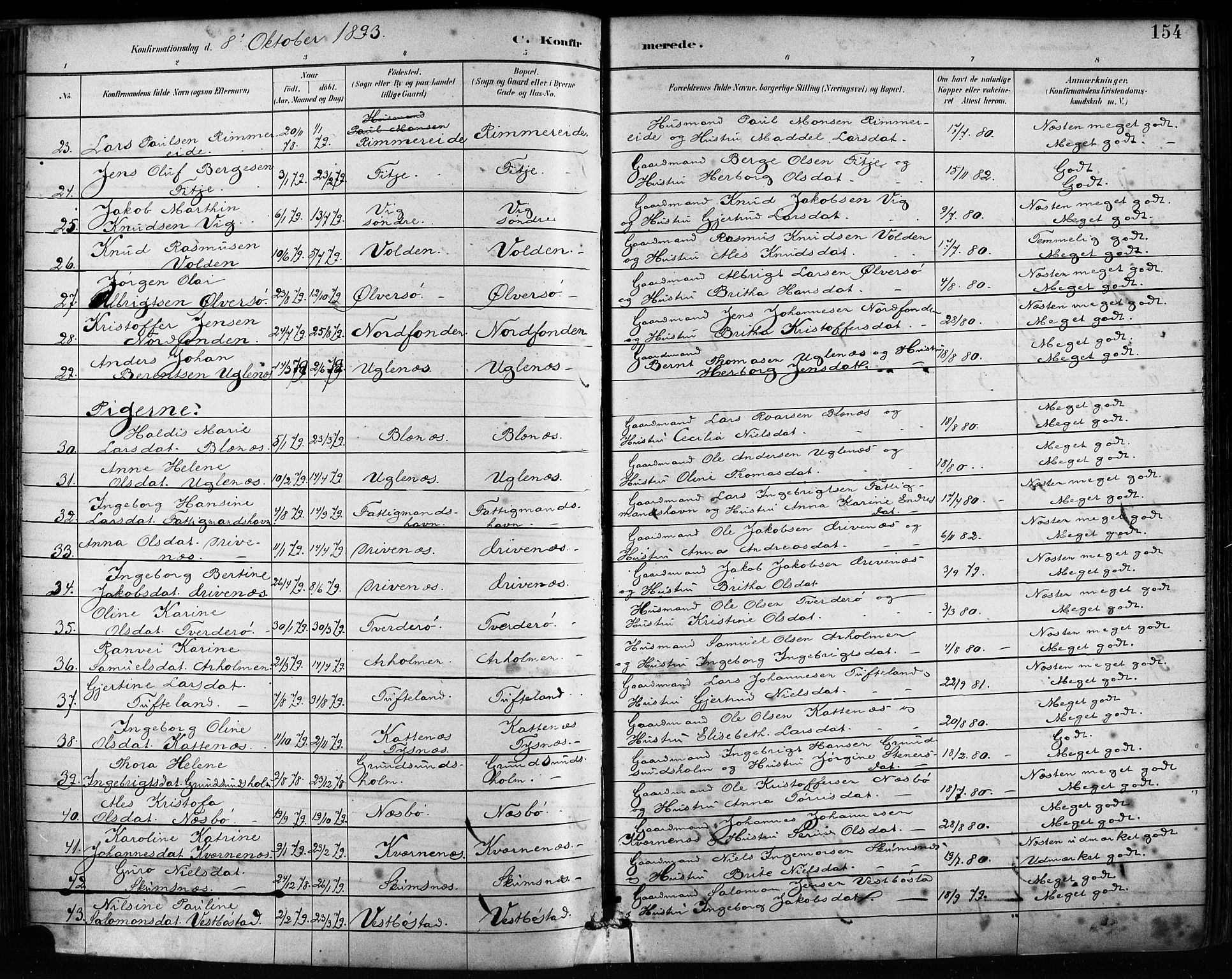 Fitjar sokneprestembete, AV/SAB-A-99926: Parish register (official) no. A 2, 1882-1899, p. 154