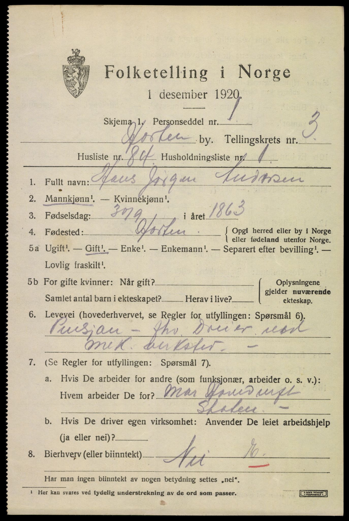 SAKO, 1920 census for Horten, 1920, p. 14621