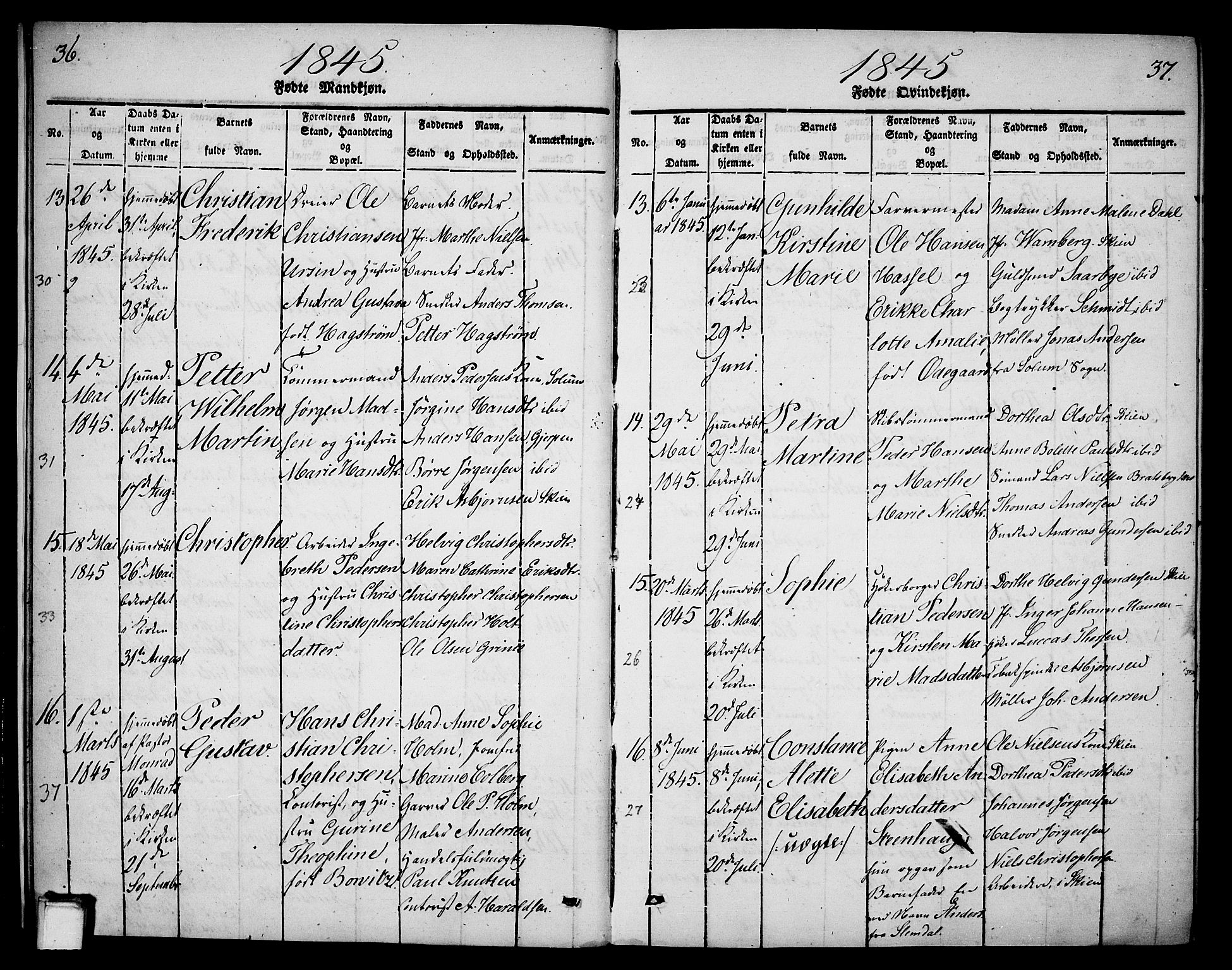 Skien kirkebøker, SAKO/A-302/G/Ga/L0003: Parish register (copy) no. 3, 1843-1847, p. 36-37